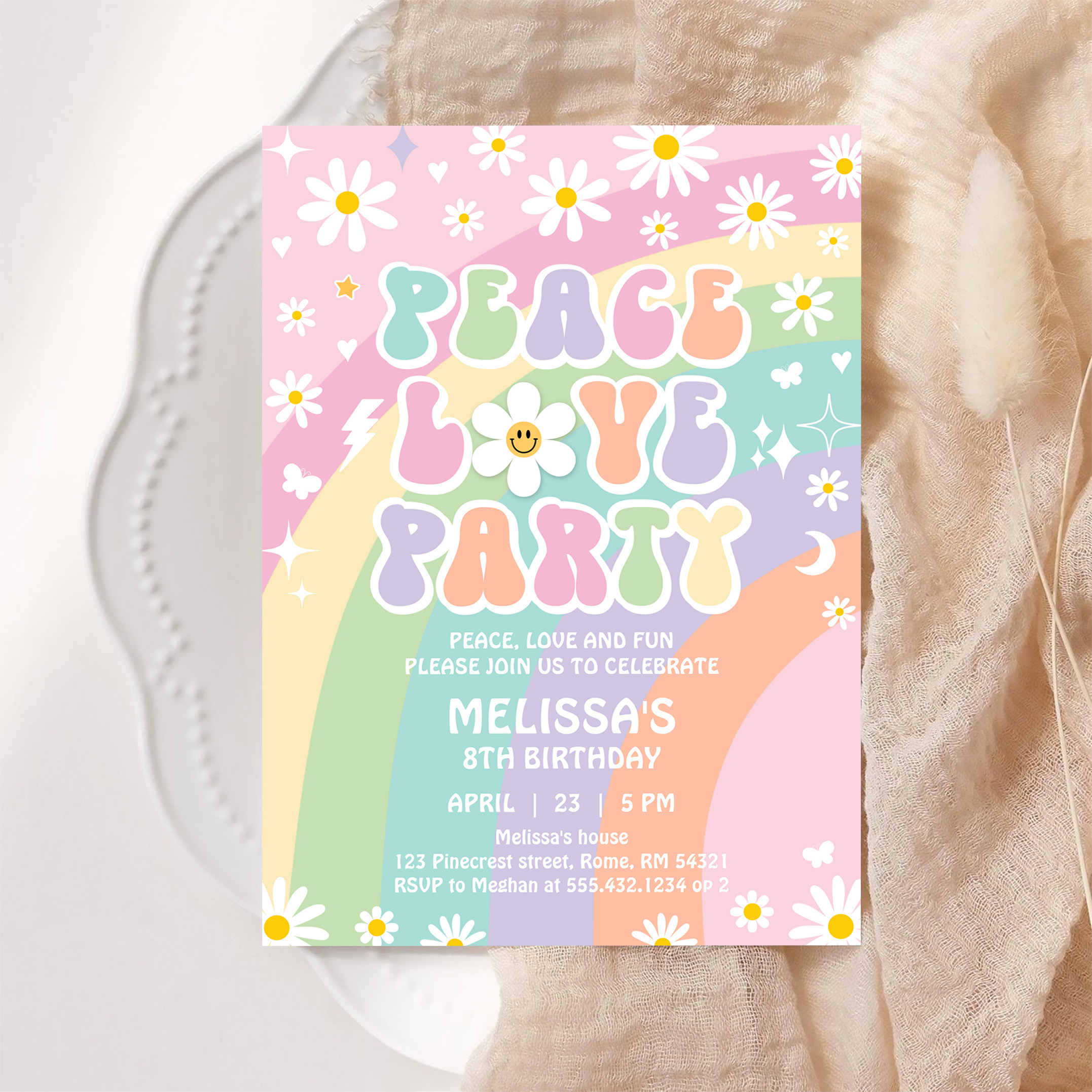 Daisy Peace Love Party Groovy Hippie 70S Birthday Invitation - Image 6