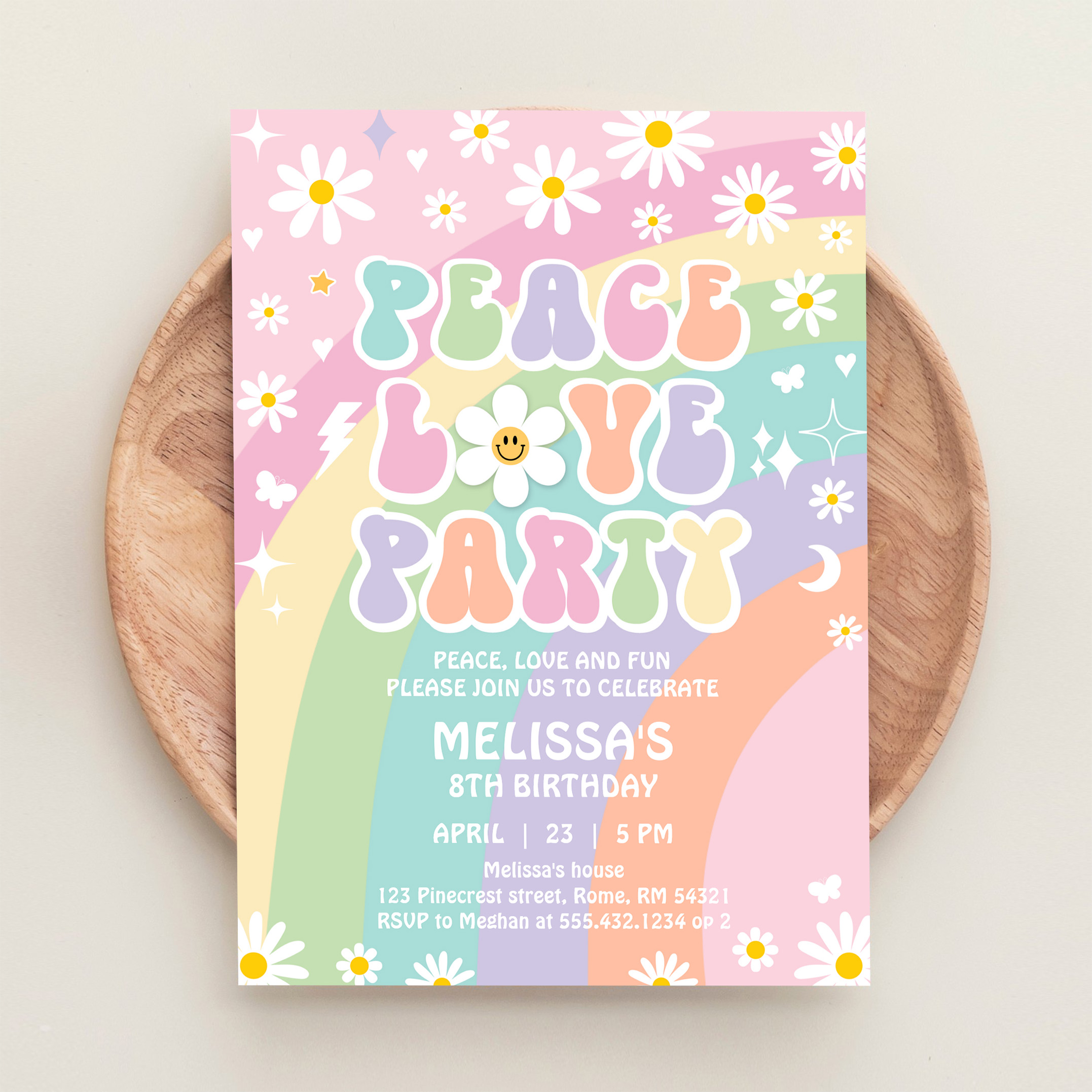 Daisy Peace Love Party Groovy Hippie 70S Birthday Invitation - Image 7