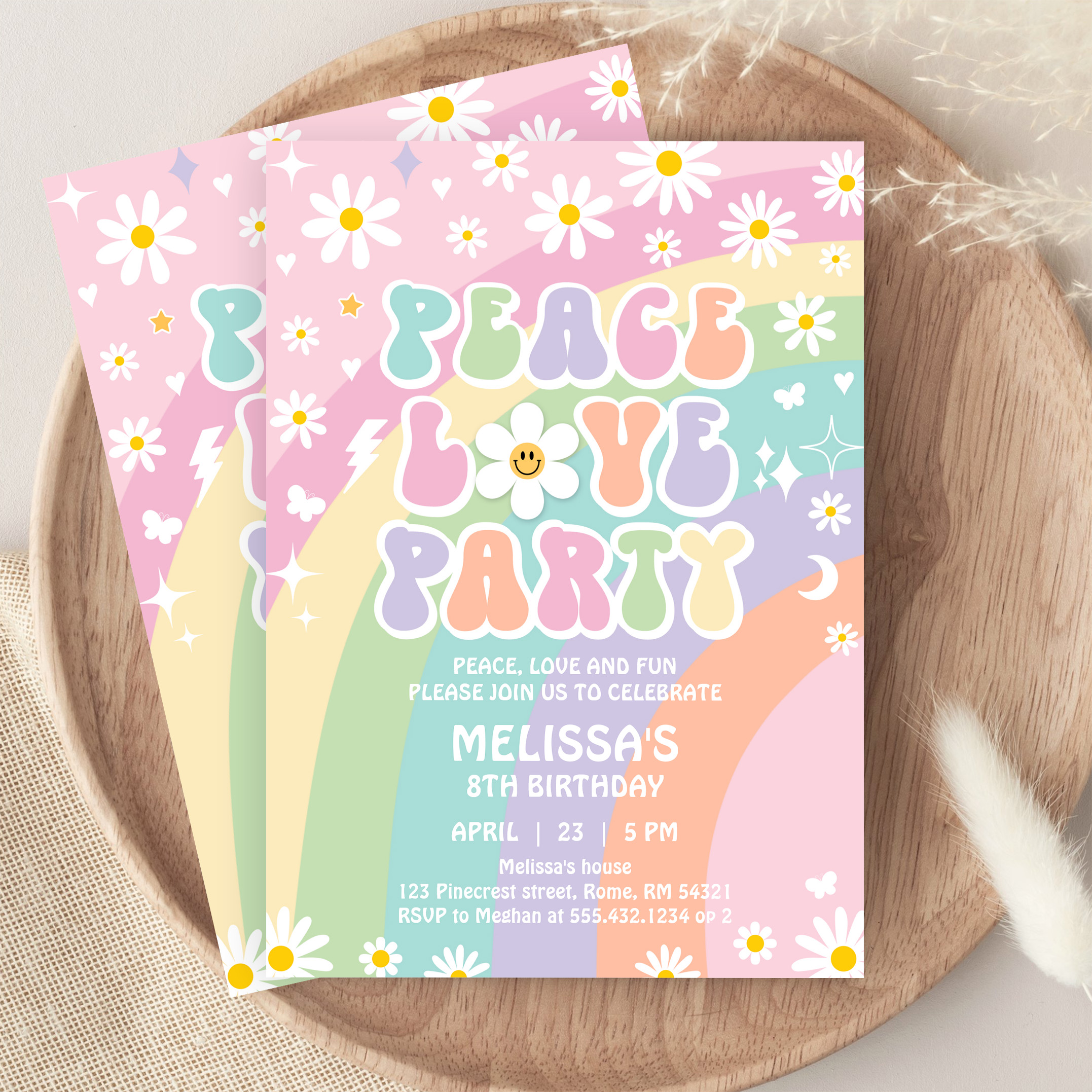 Daisy Peace Love Party Groovy Hippie 70S Birthday Invitation - Image 9