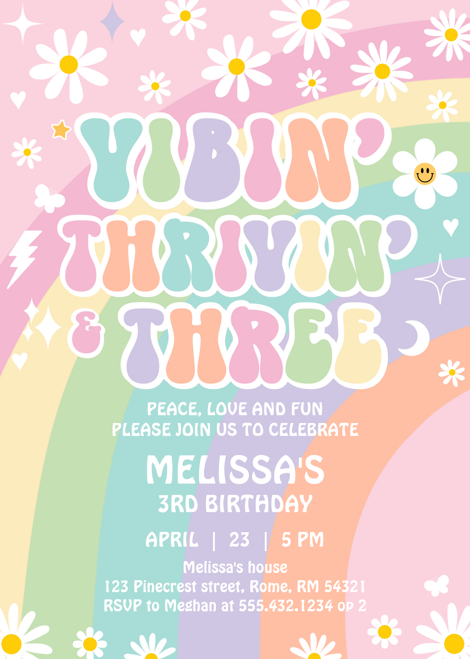 Daisy Vibin Thrivin And Three Groovy 3rd Birthday Invitation