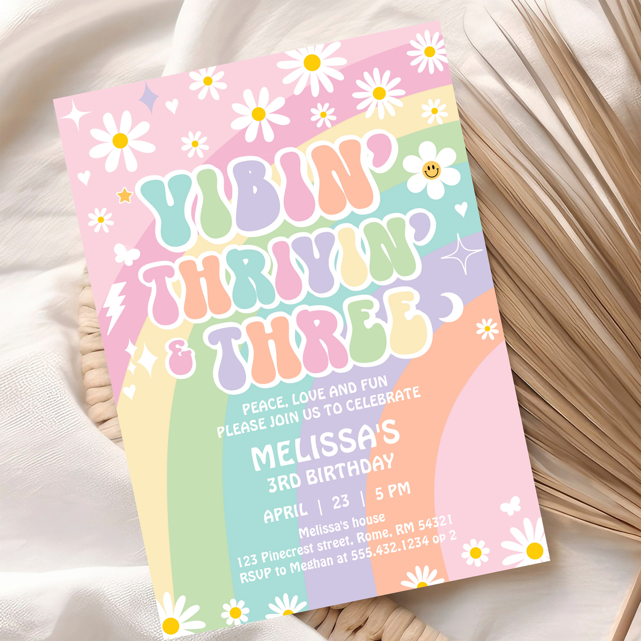 Daisy Vibin Thrivin And Three Groovy 3rd Birthday Invitation - Image 10
