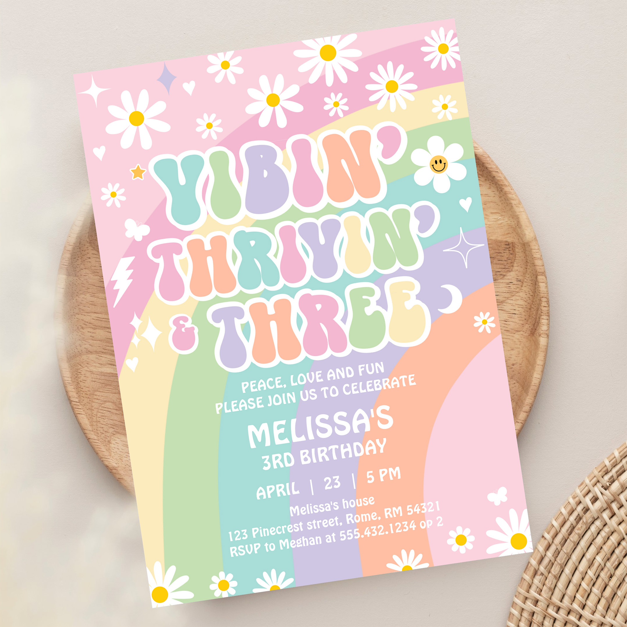 Daisy Vibin Thrivin And Three Groovy 3rd Birthday Invitation - Image 13