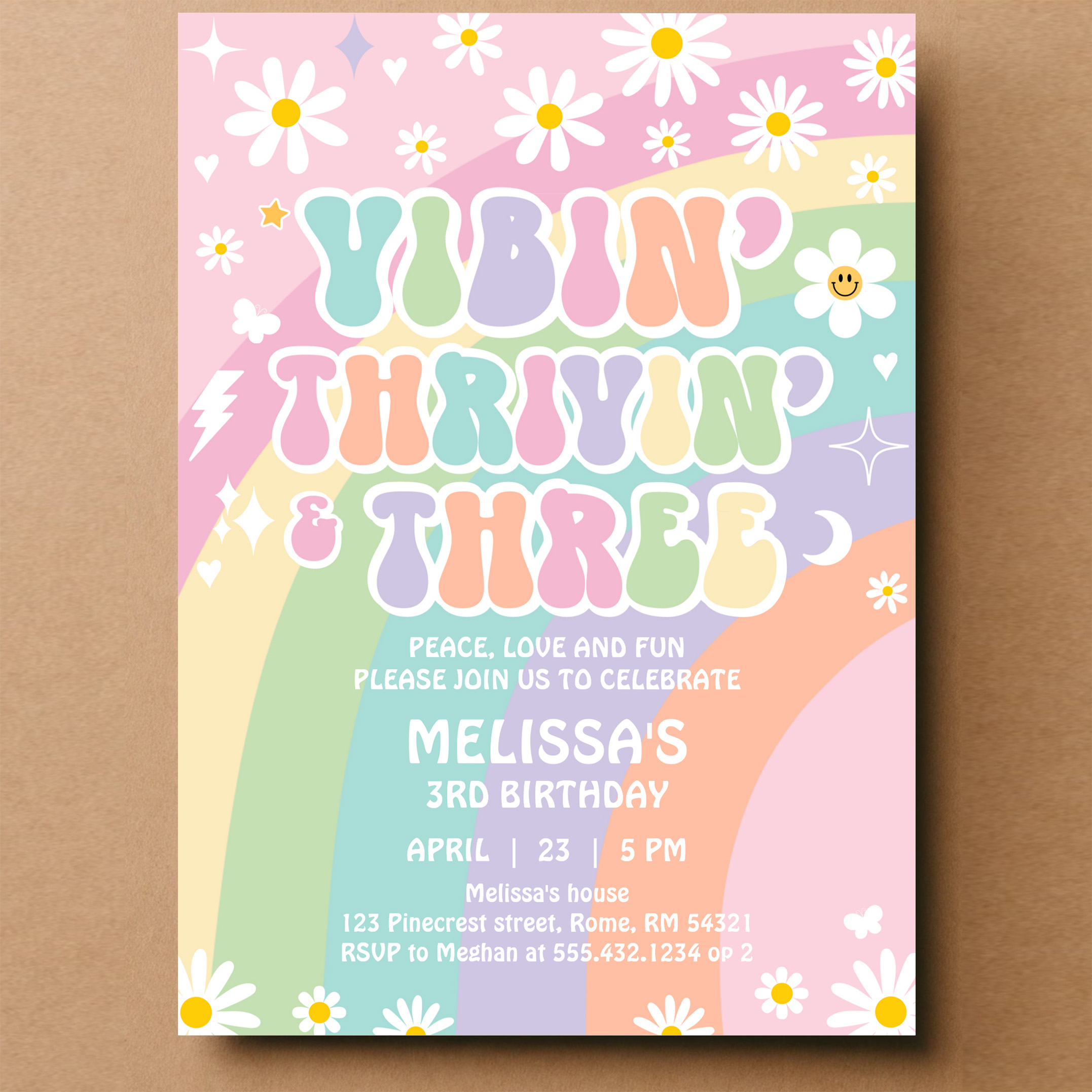 Daisy Vibin Thrivin And Three Groovy 3rd Birthday Invitation - Image 14