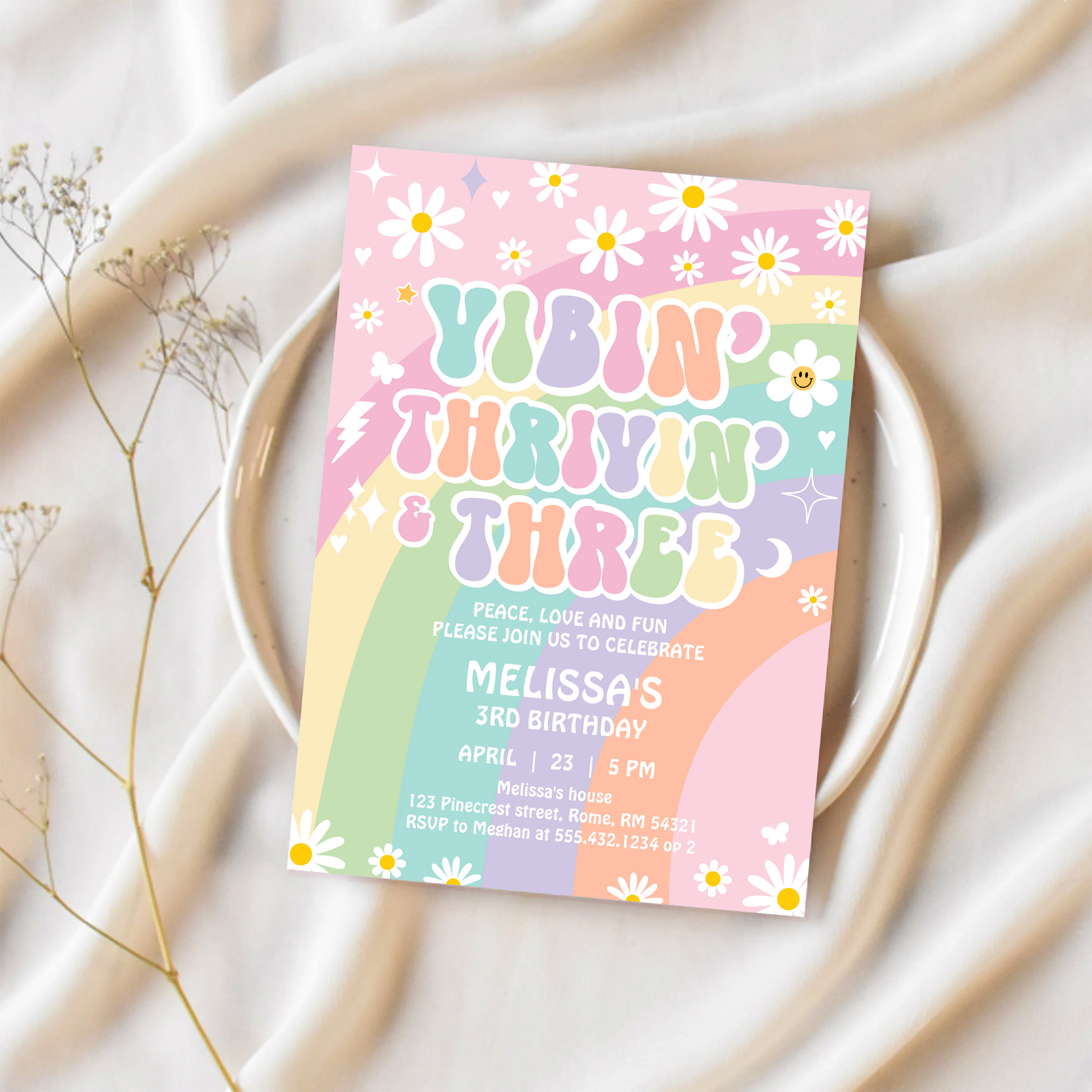 Daisy Vibin Thrivin And Three Groovy 3rd Birthday Invitation - Image 2