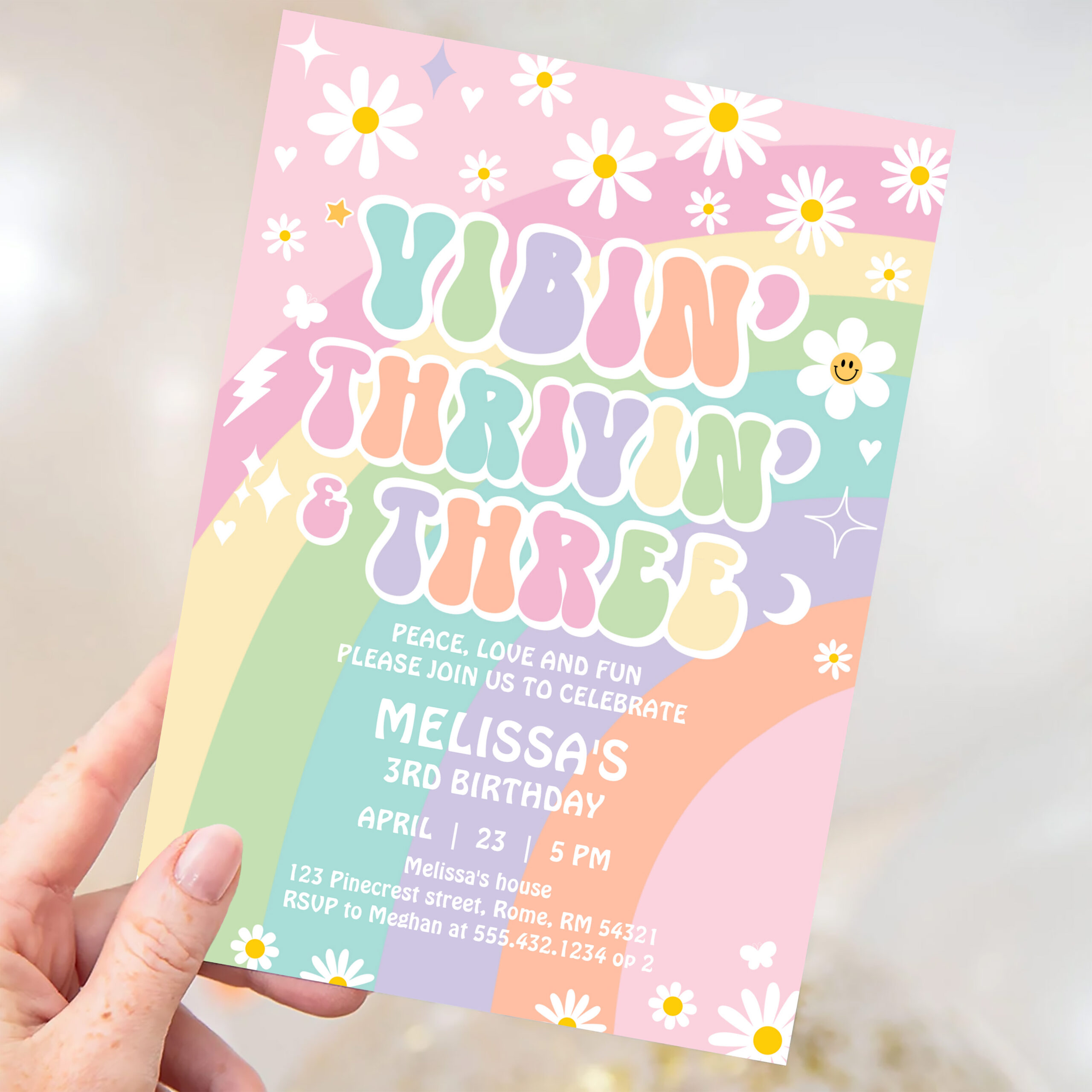 Daisy Vibin Thrivin And Three Groovy 3rd Birthday Invitation - Image 3