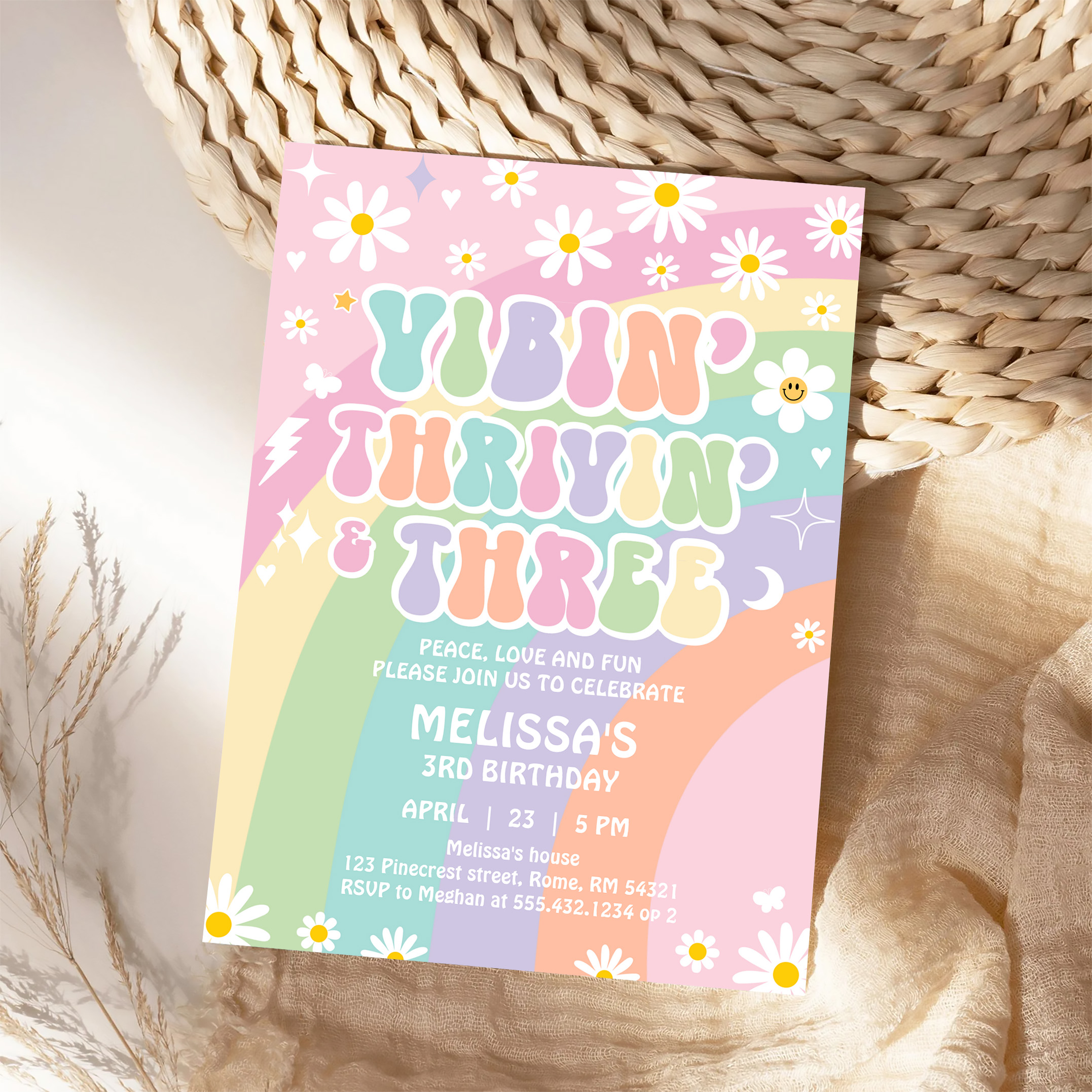 Daisy Vibin Thrivin And Three Groovy 3rd Birthday Invitation - Image 4