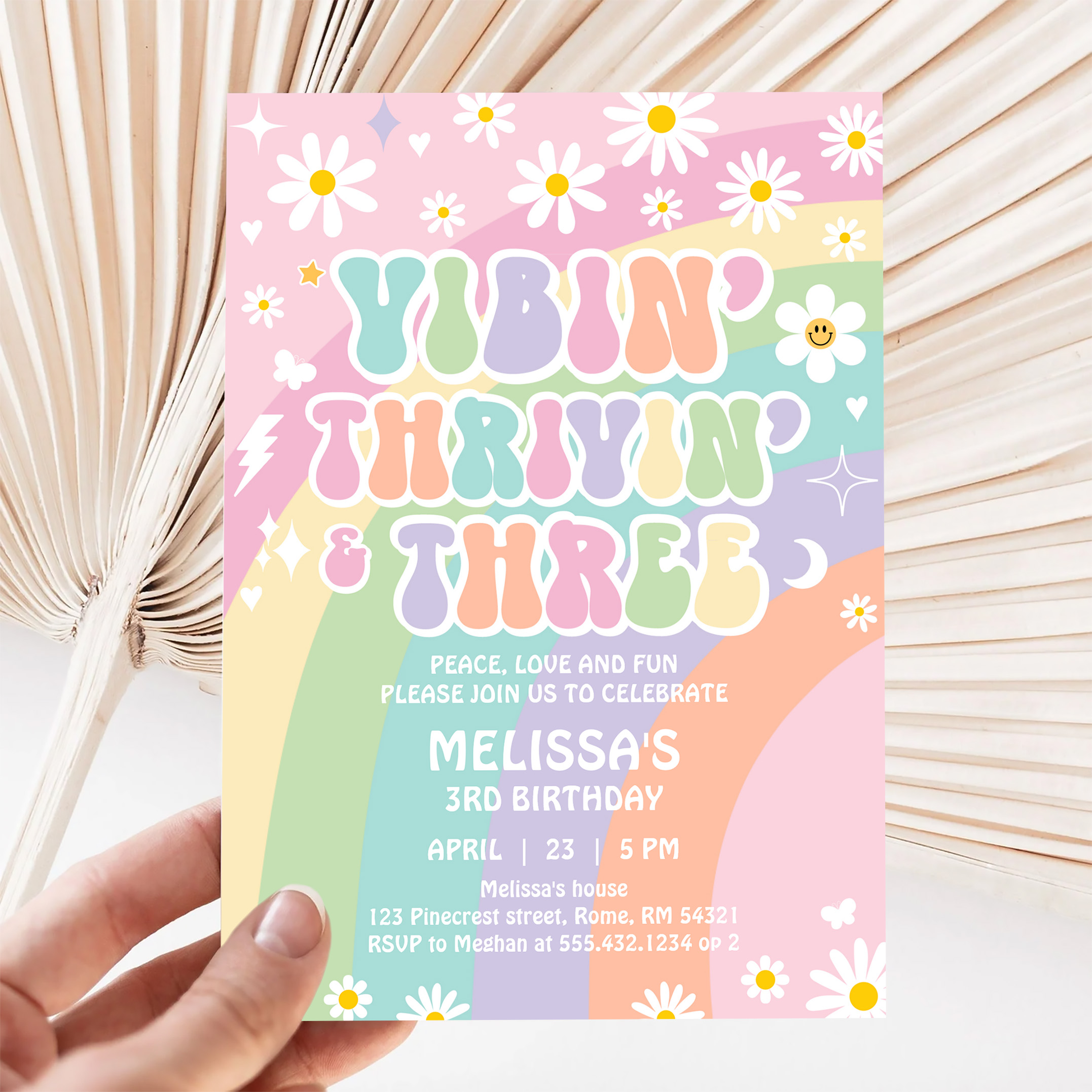Daisy Vibin Thrivin And Three Groovy 3rd Birthday Invitation - Image 5