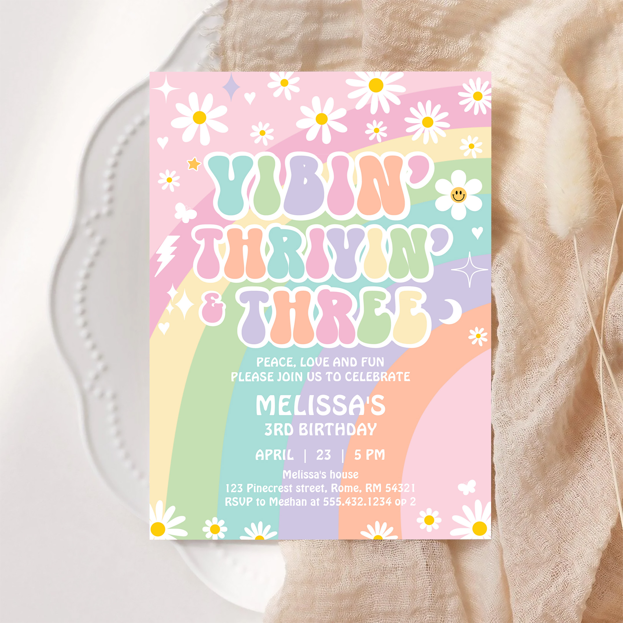 Daisy Vibin Thrivin And Three Groovy 3rd Birthday Invitation - Image 6
