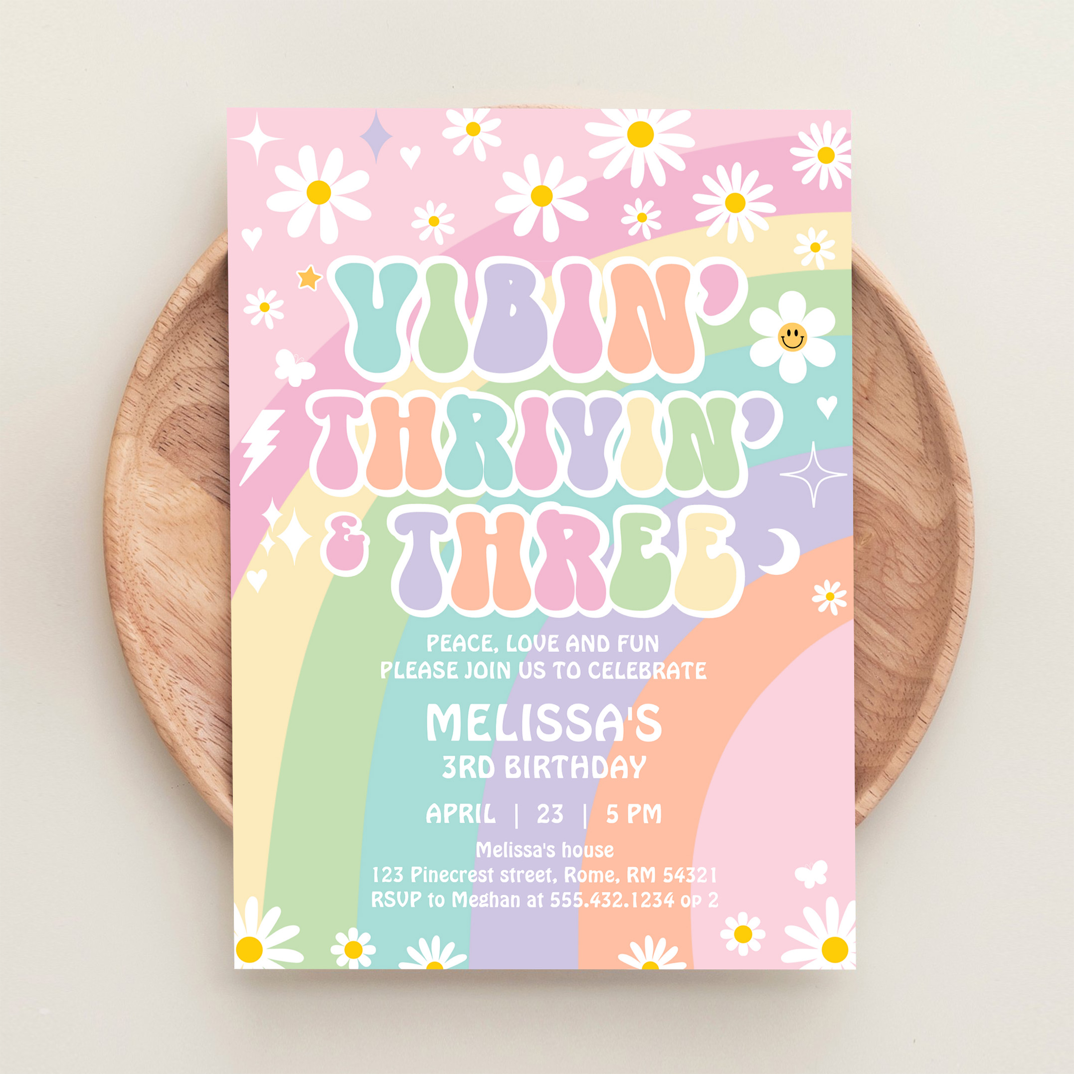 Daisy Vibin Thrivin And Three Groovy 3rd Birthday Invitation - Image 7