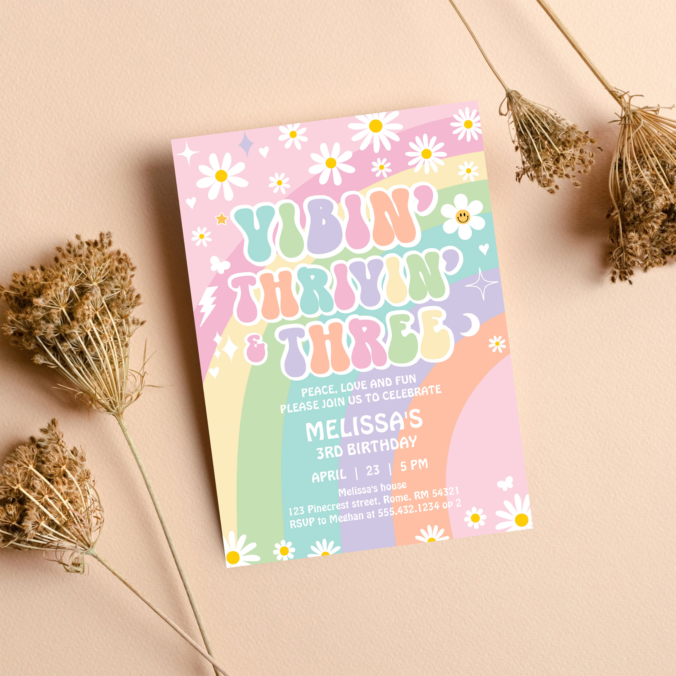 Daisy Vibin Thrivin And Three Groovy 3rd Birthday Invitation - Image 8