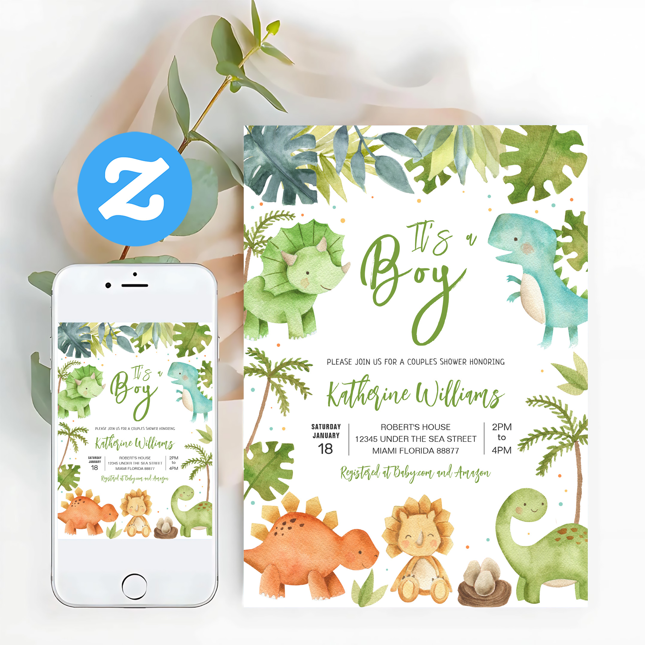 Dinosaur Boy Baby Shower Invitation - Image 12