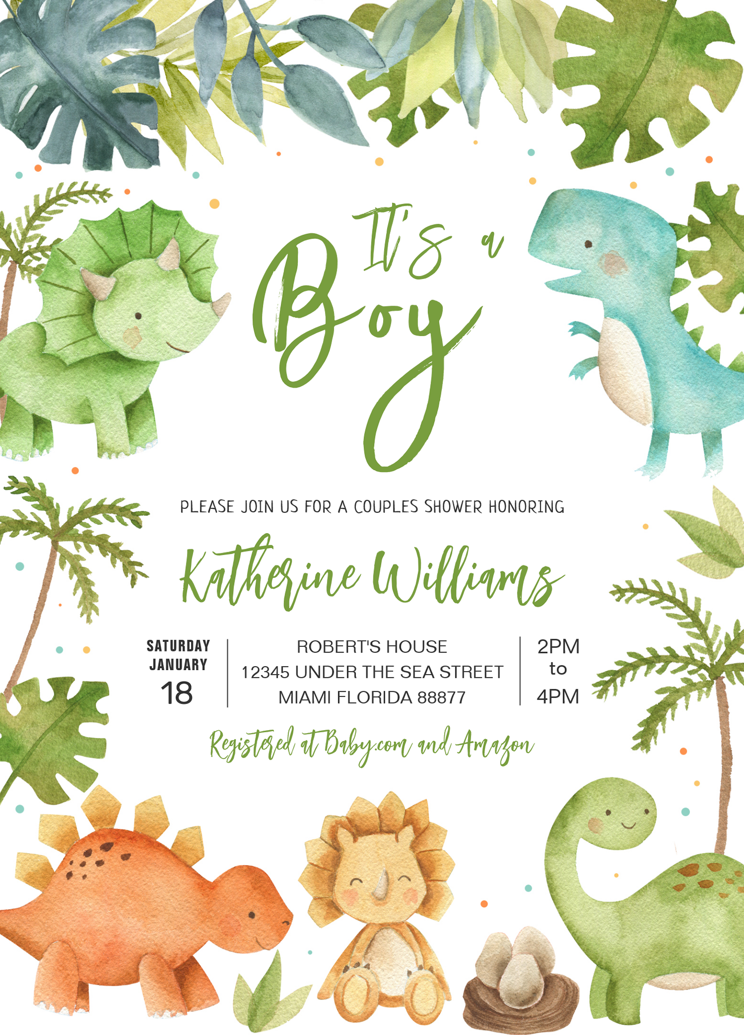 Dinosaur Boy Baby Shower Invitation