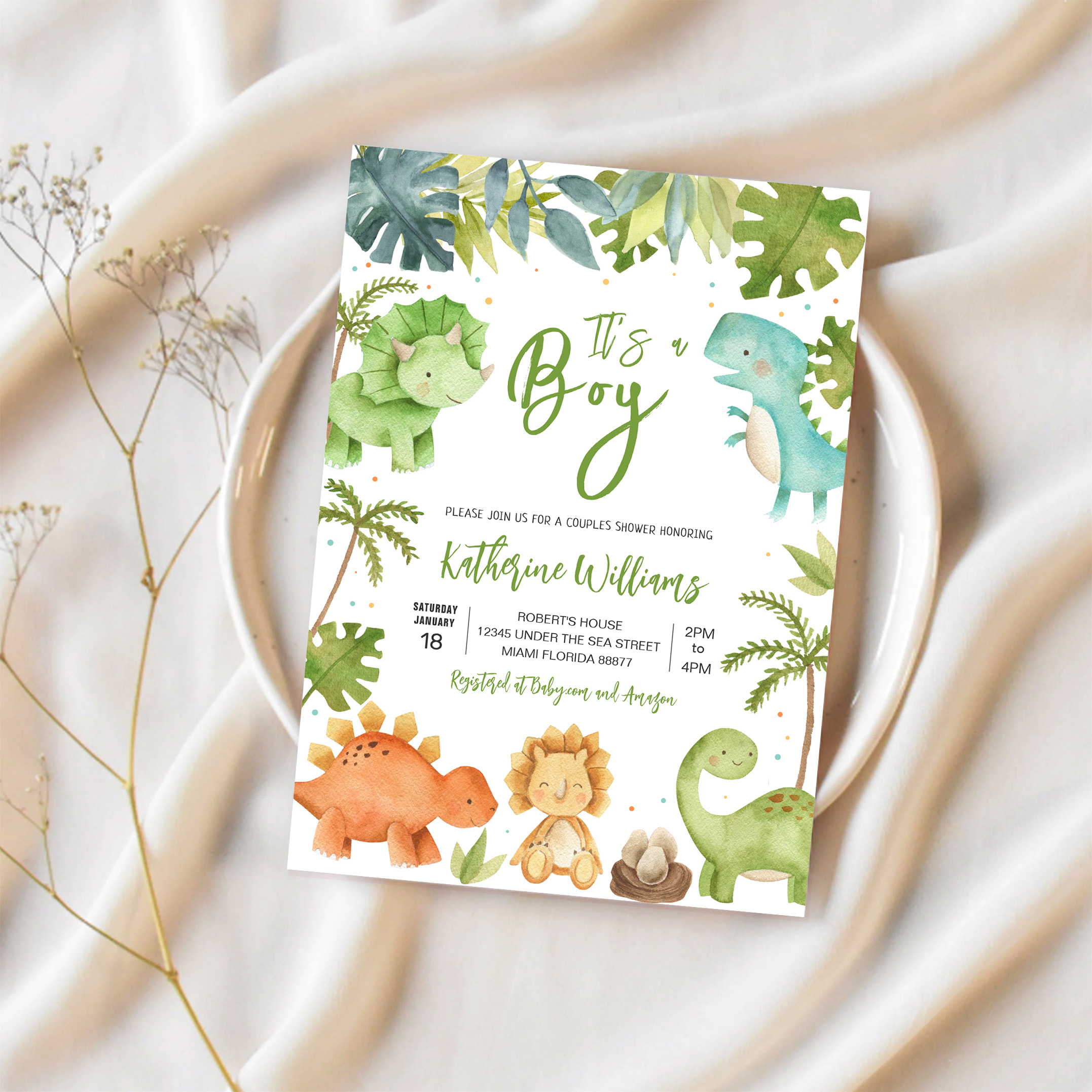 Dinosaur Boy Baby Shower Invitation - Image 2