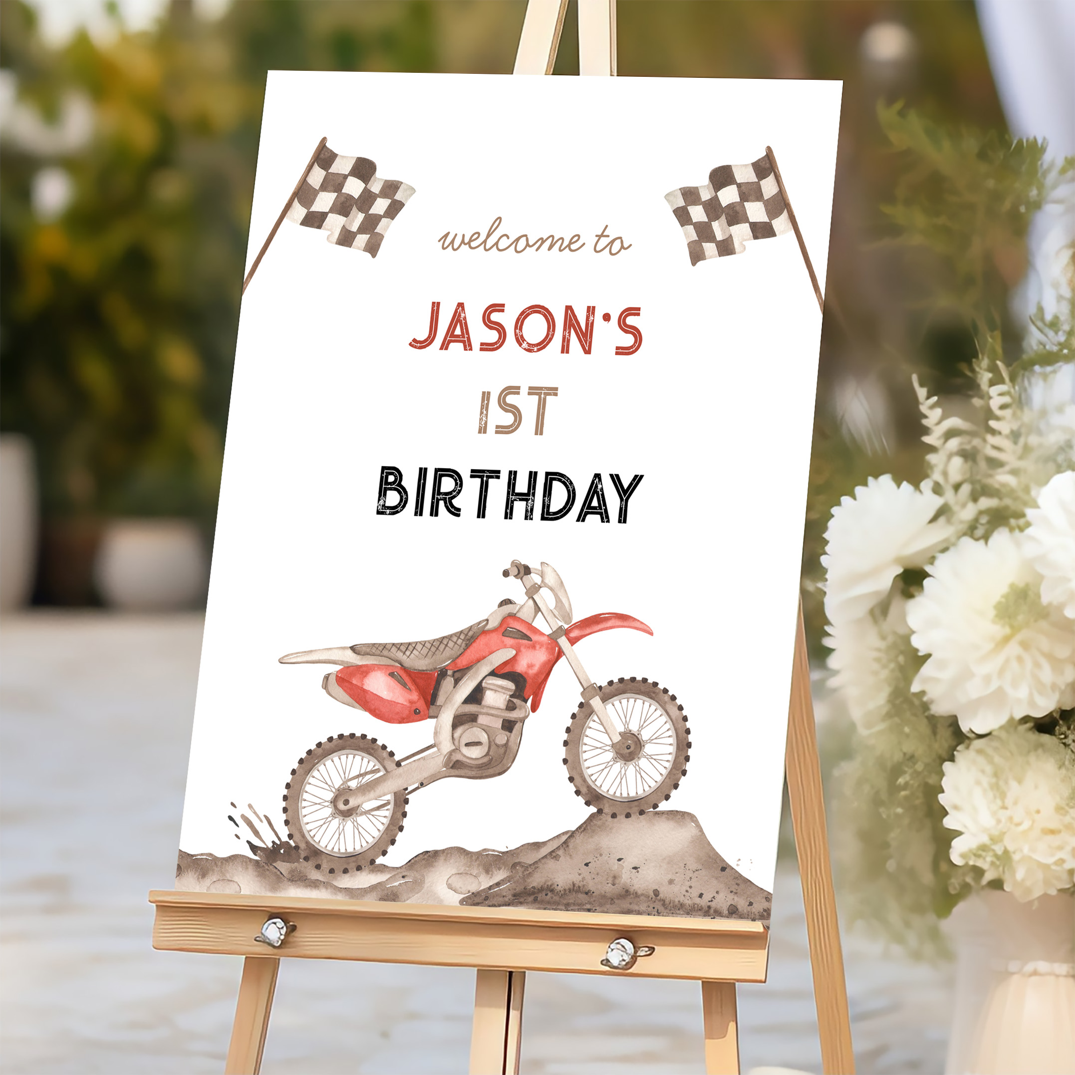 Dirt Bike Start Your Engine Birthday Welcome Sign