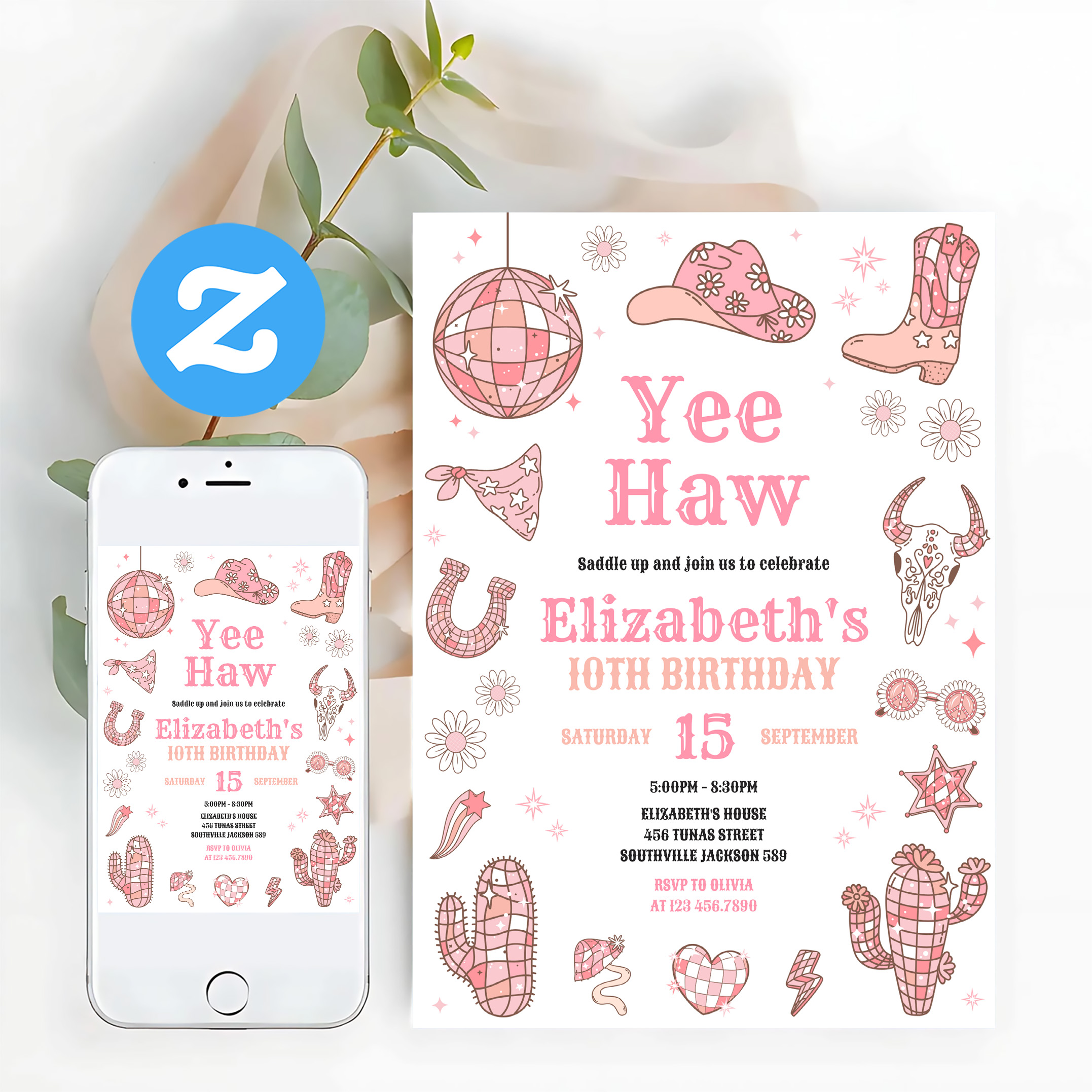 Disco Rodeo Pink Space Cowgirl Birthday Invitation - Image 12