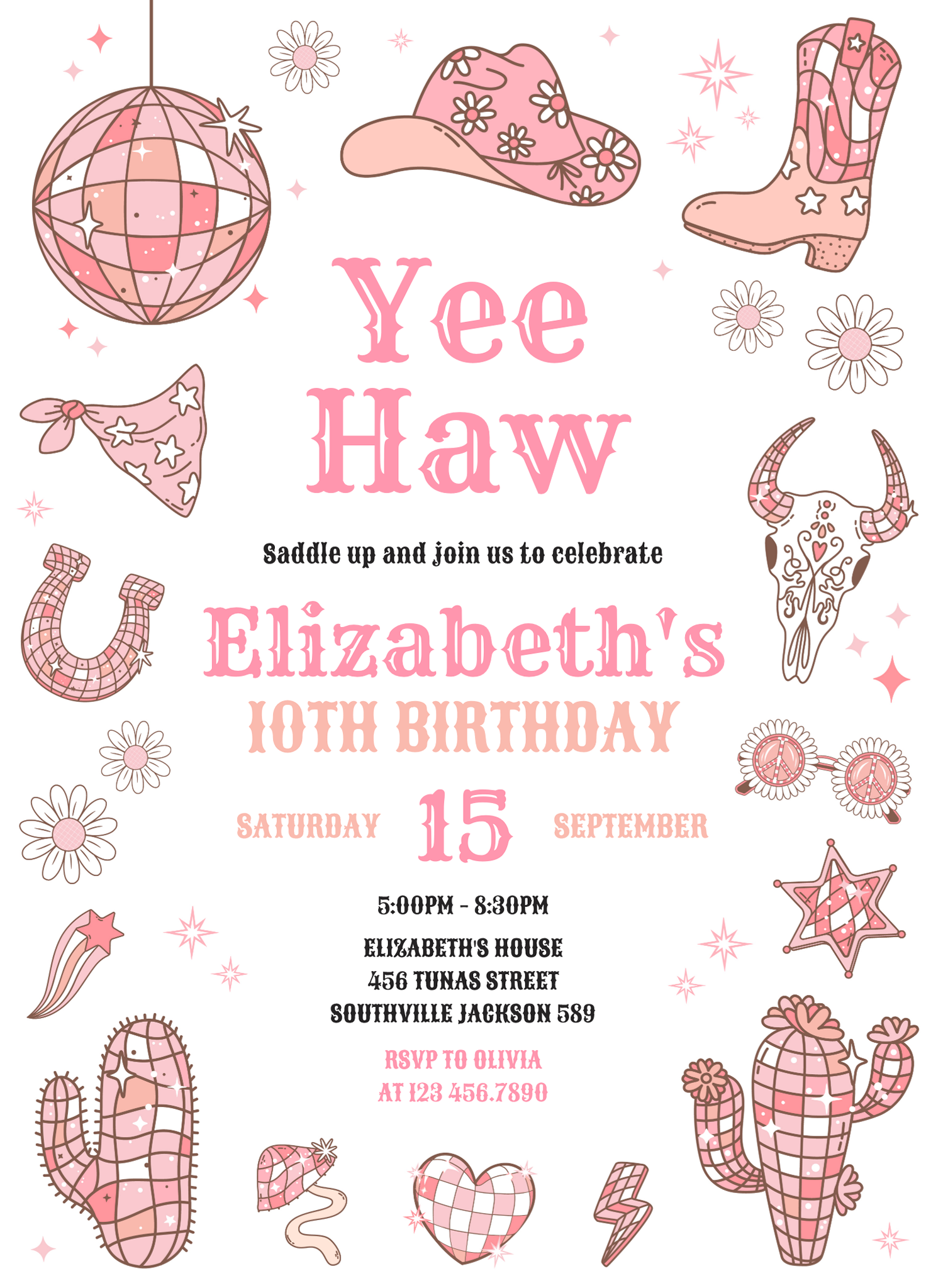 Disco Rodeo Pink Space Cowgirl Birthday Invitation