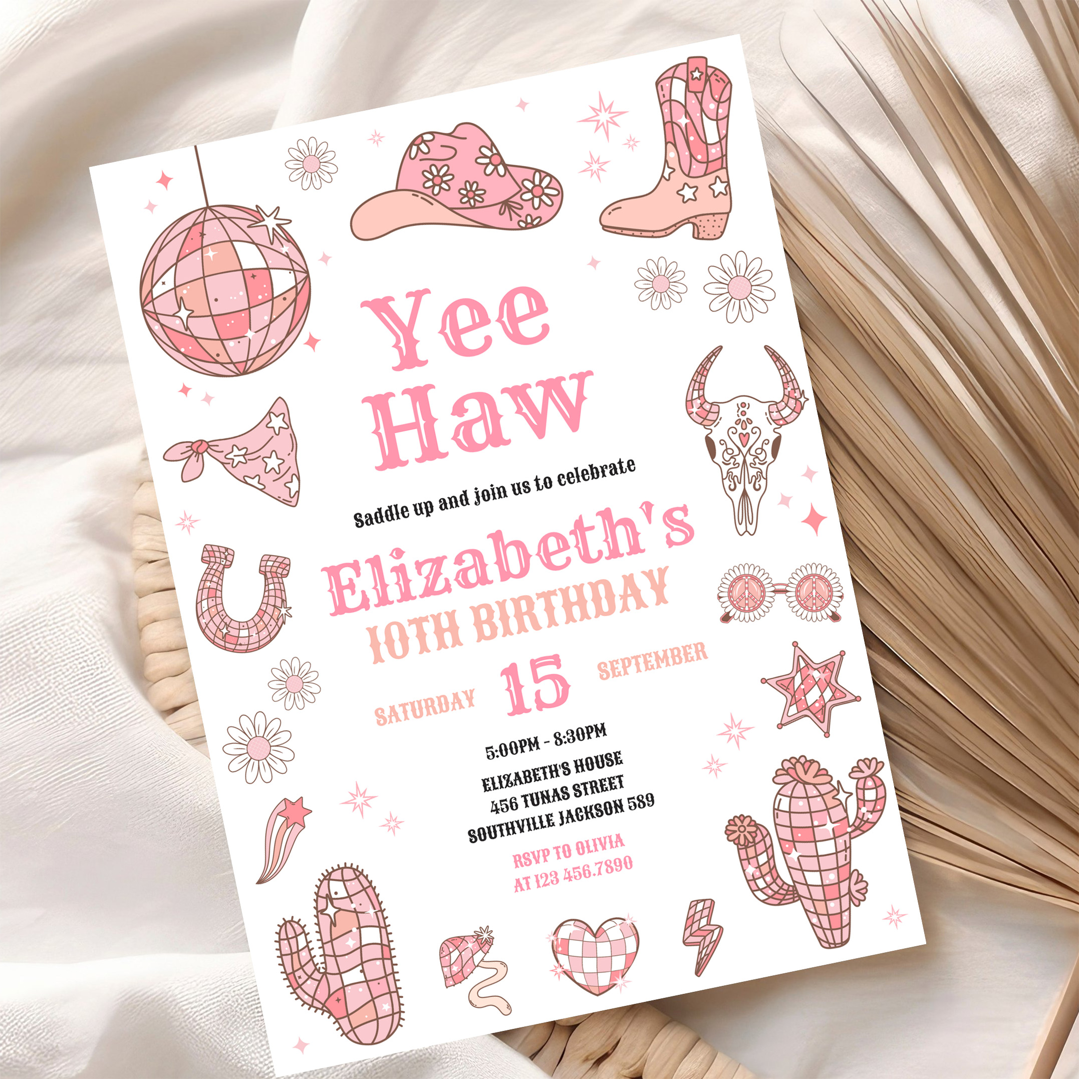 Disco Rodeo Pink Space Cowgirl Birthday Invitation - Image 10