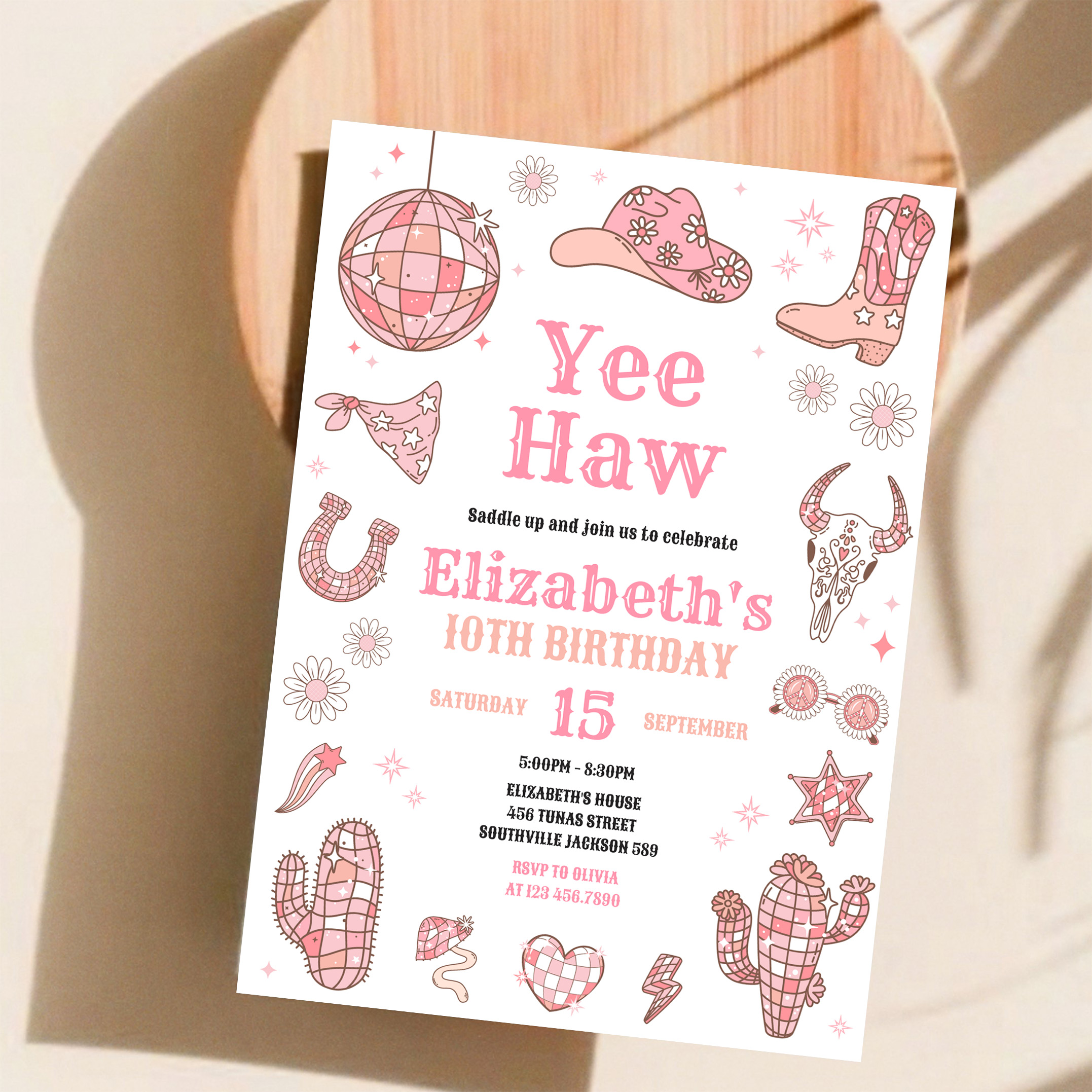 Disco Rodeo Pink Space Cowgirl Birthday Invitation - Image 11