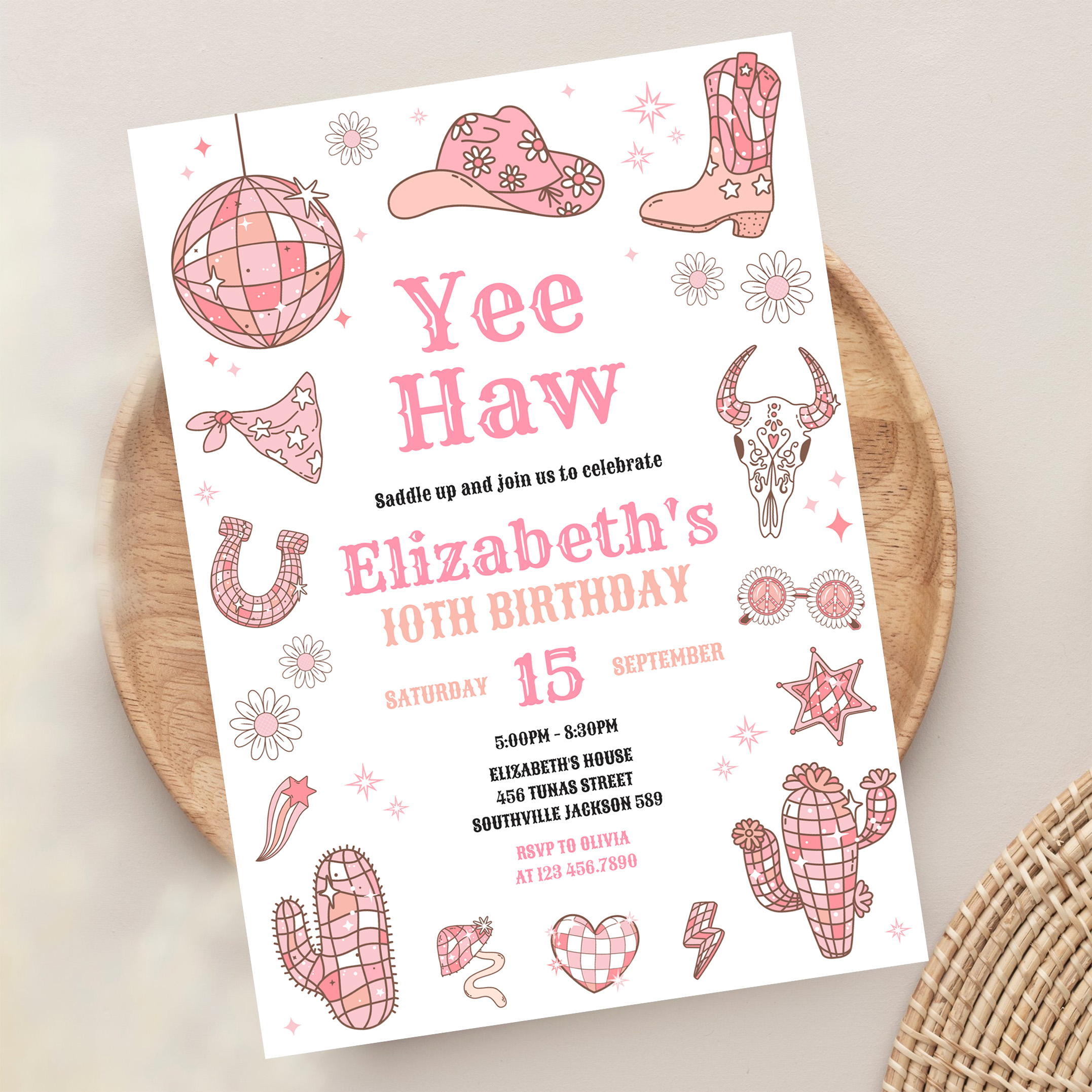 Disco Rodeo Pink Space Cowgirl Birthday Invitation - Image 13