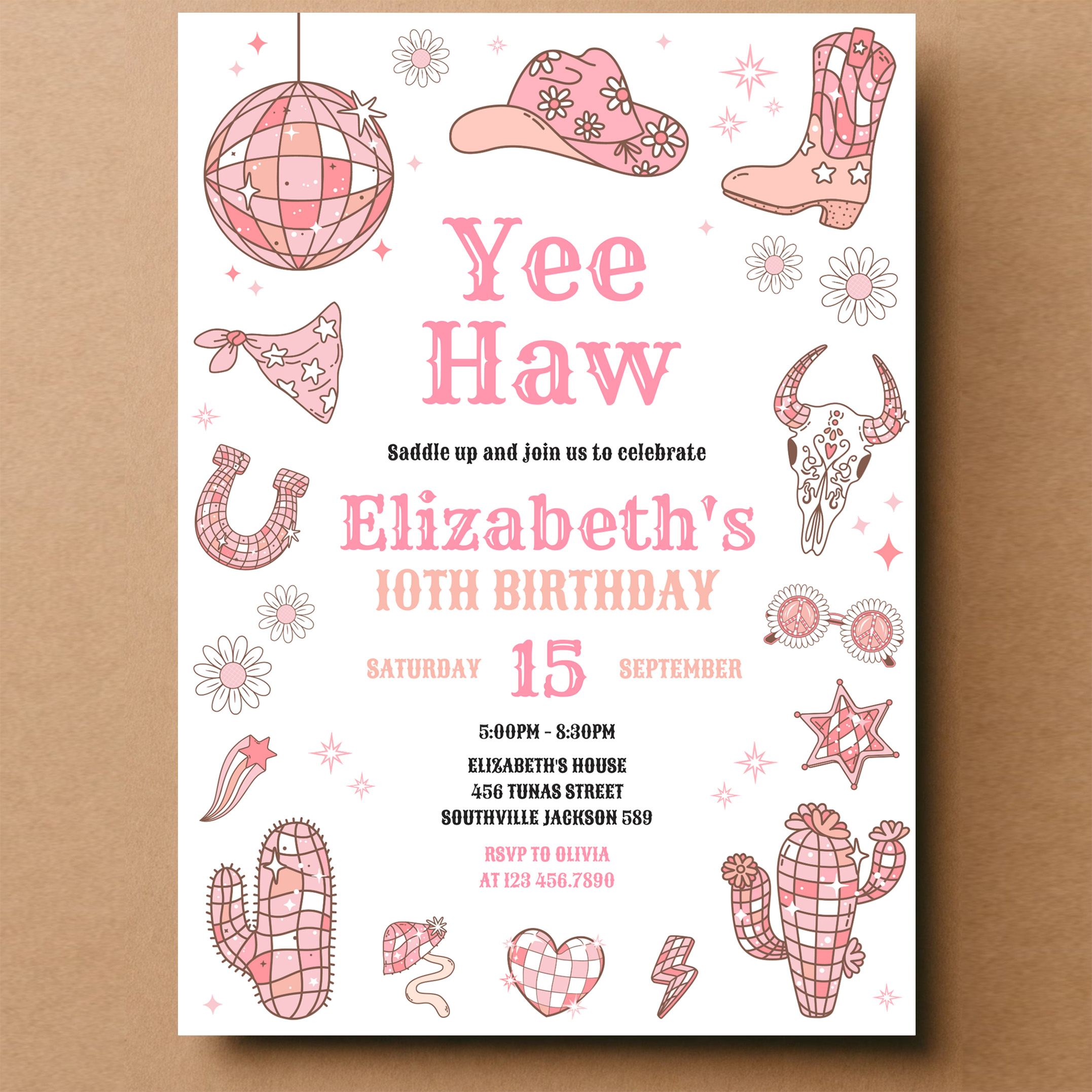 Disco Rodeo Pink Space Cowgirl Birthday Invitation - Image 14