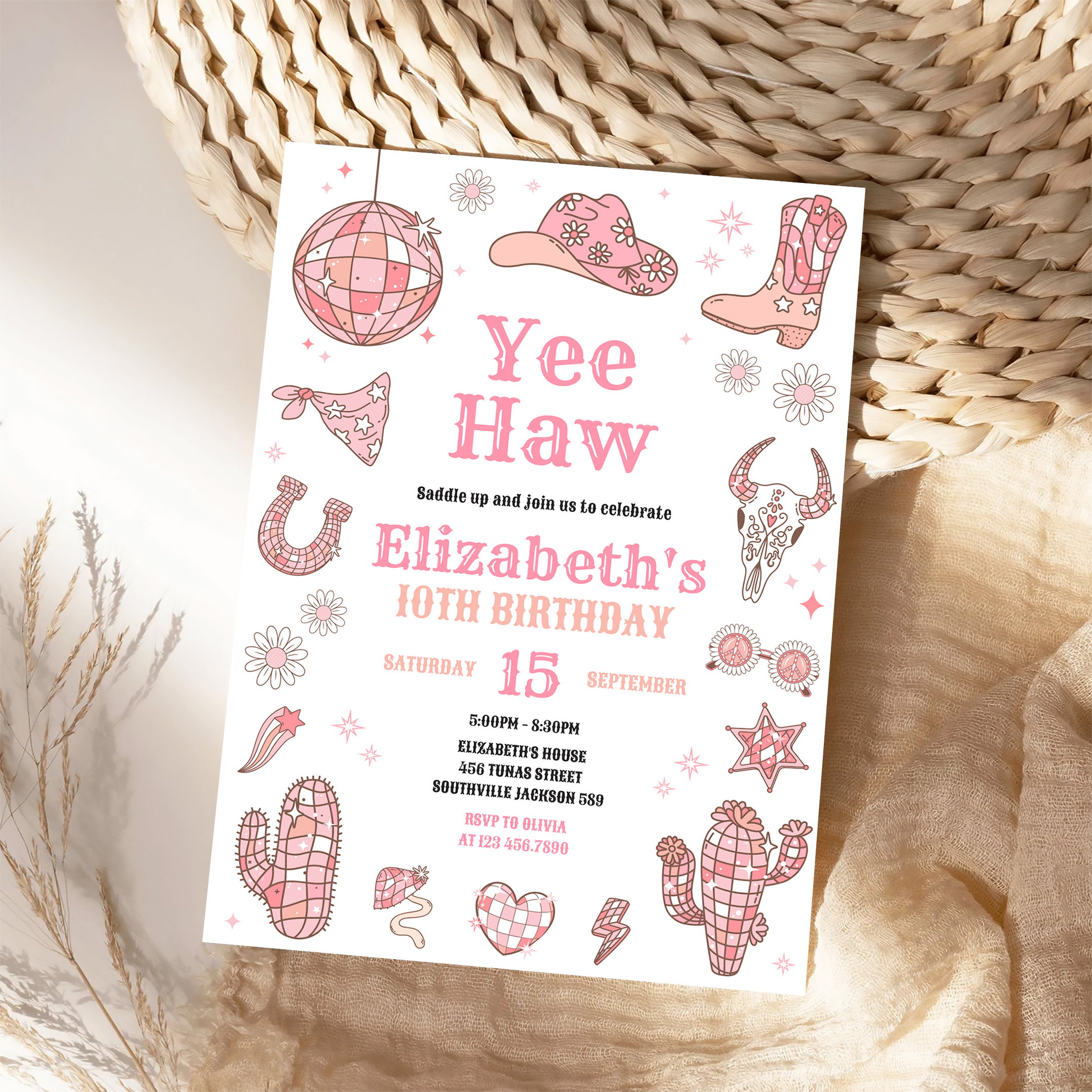 Disco Rodeo Pink Space Cowgirl Birthday Invitation - Image 4