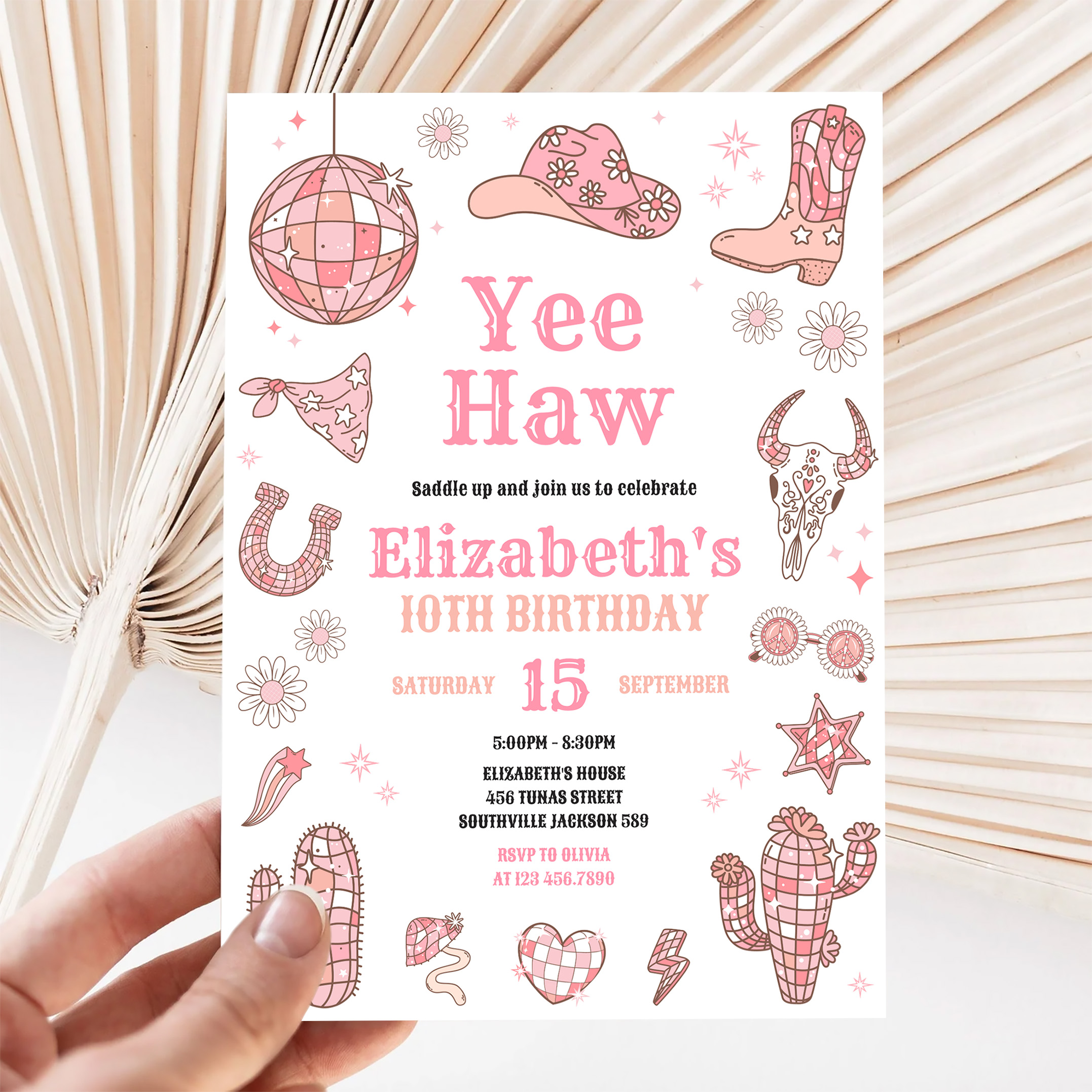 Disco Rodeo Pink Space Cowgirl Birthday Invitation - Image 5