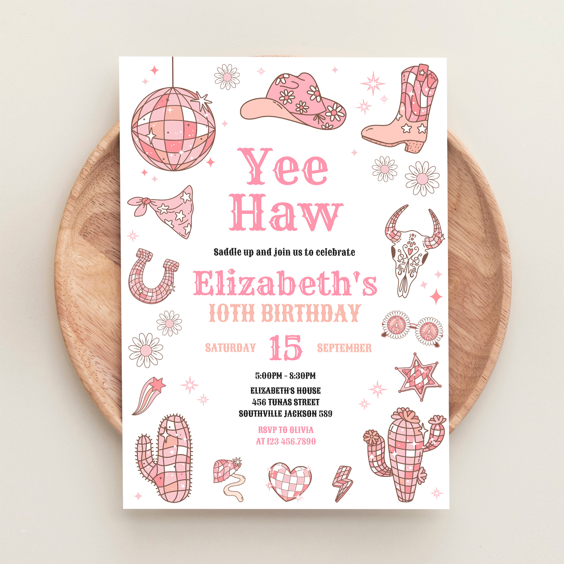 Disco Rodeo Pink Space Cowgirl Birthday Invitation - Image 7