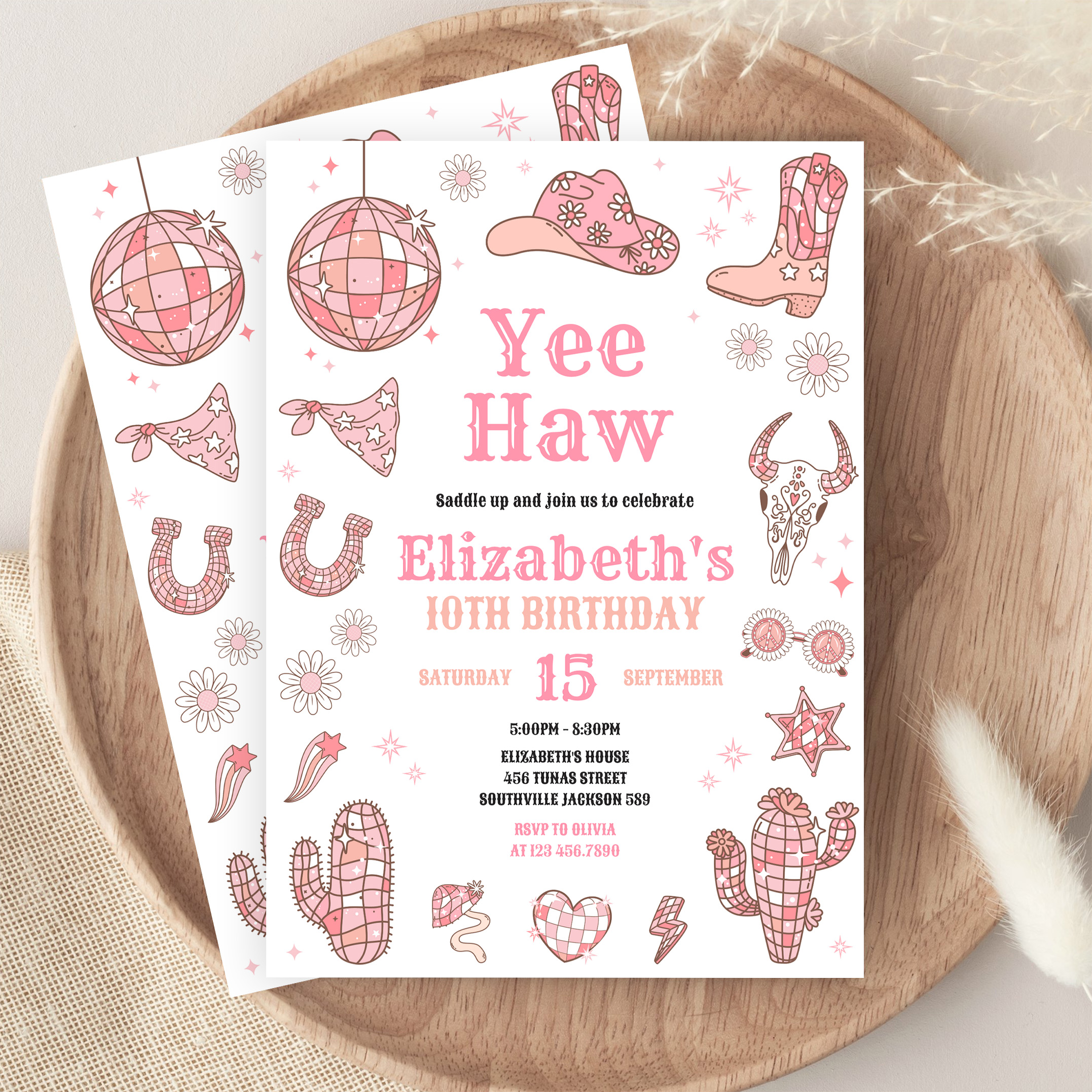 Disco Rodeo Pink Space Cowgirl Birthday Invitation - Image 9