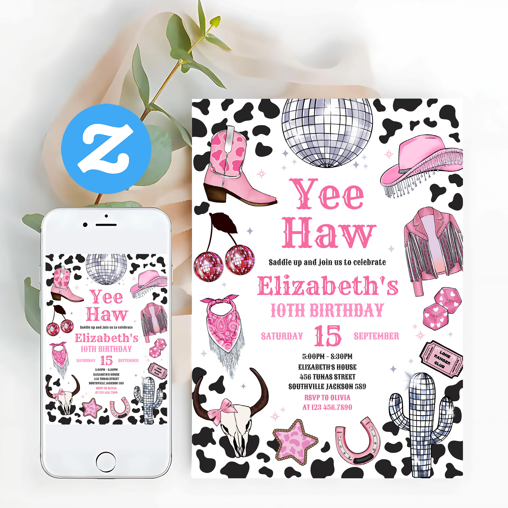 Disco Rodeo Pink Space Cowgirl Birthday Invitation - Image 12