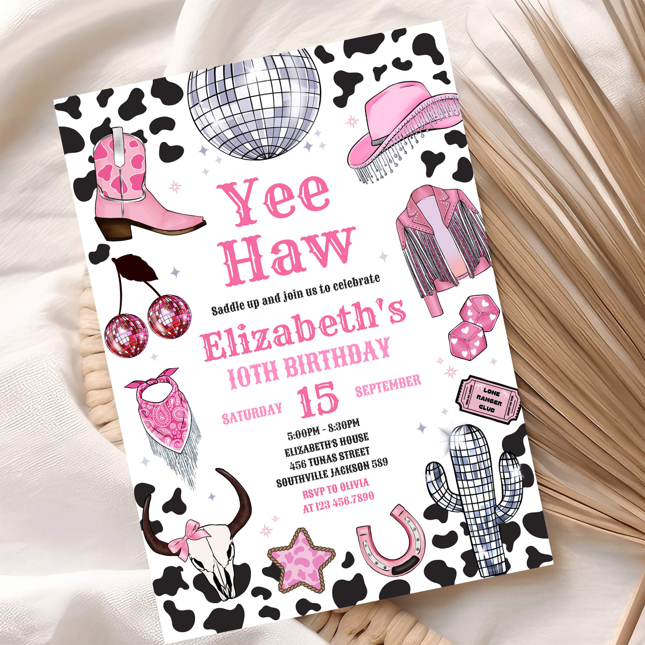 Disco Rodeo Pink Space Cowgirl Birthday Invitation - Image 10