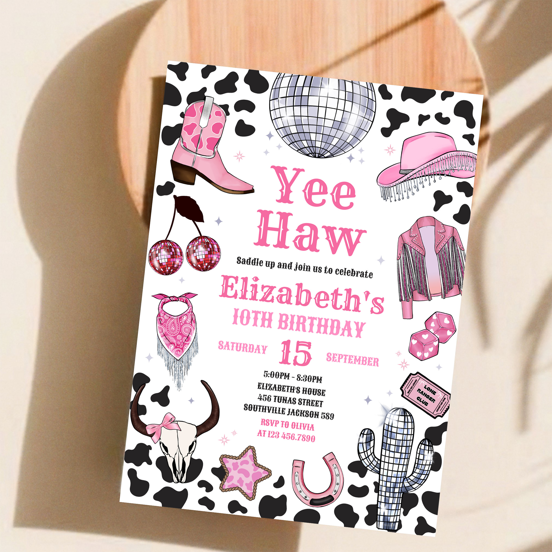 Disco Rodeo Pink Space Cowgirl Birthday Invitation - Image 11
