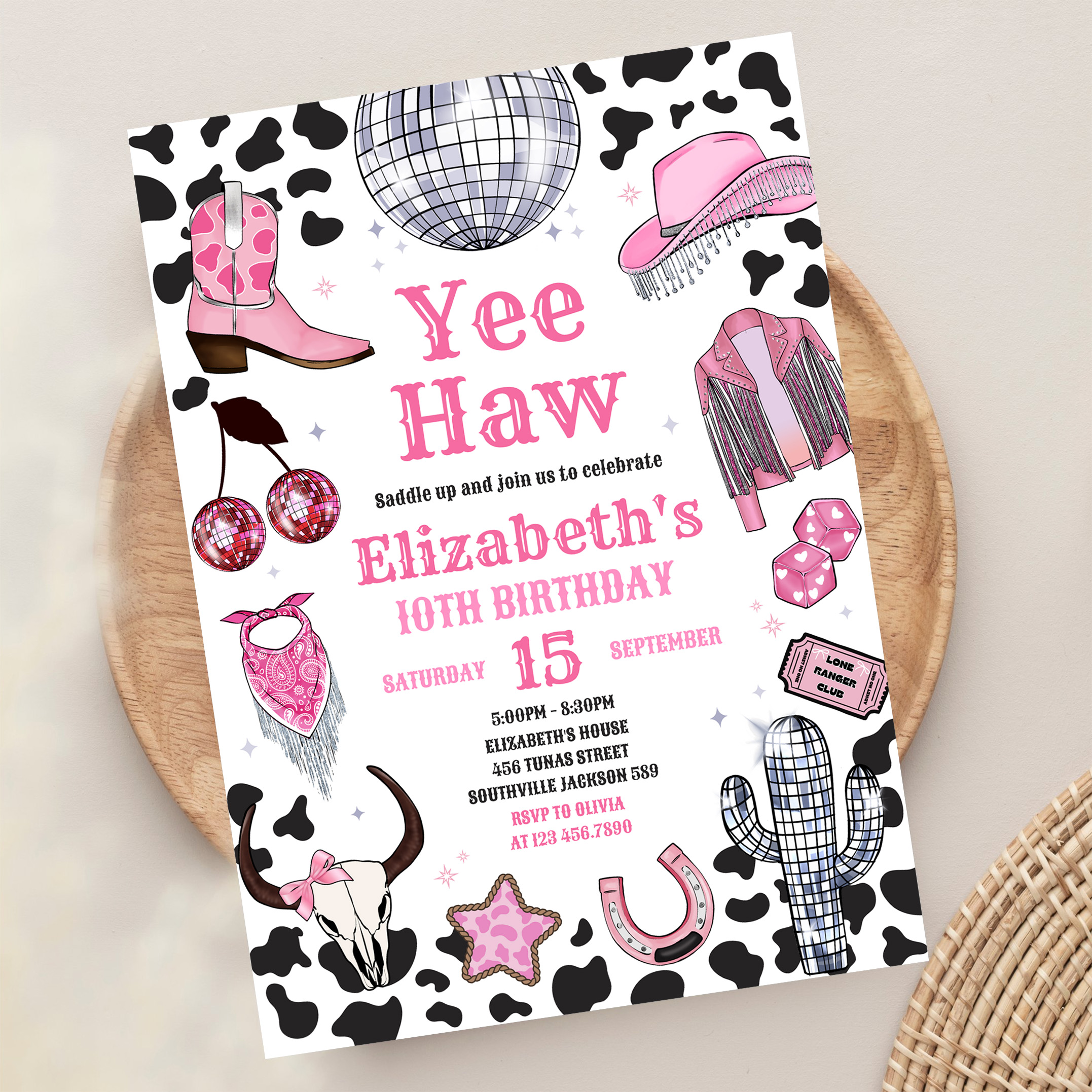 Disco Rodeo Pink Space Cowgirl Birthday Invitation - Image 13