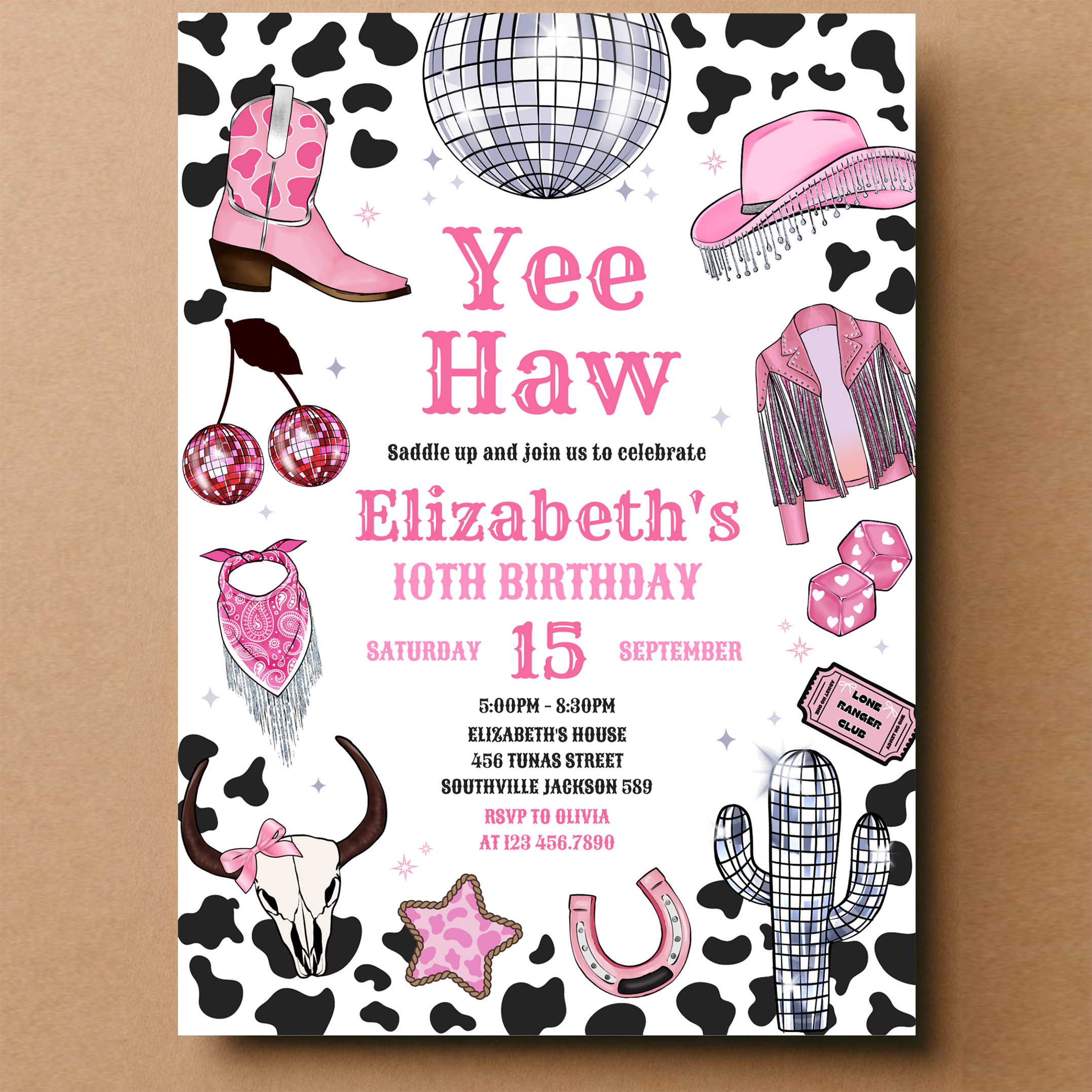 Disco Rodeo Pink Space Cowgirl Birthday Invitation - Image 14