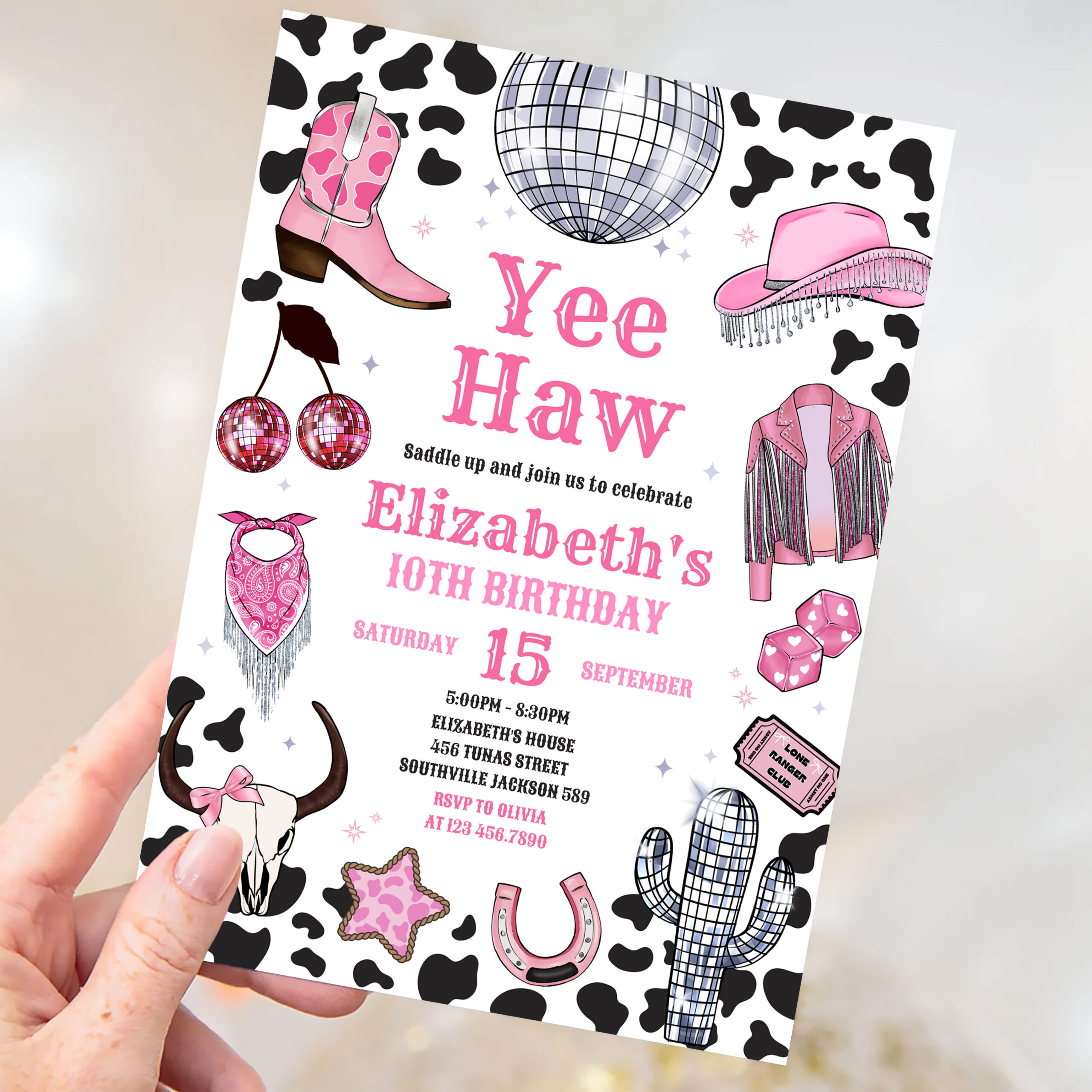 Disco Rodeo Pink Space Cowgirl Birthday Invitation - Image 3
