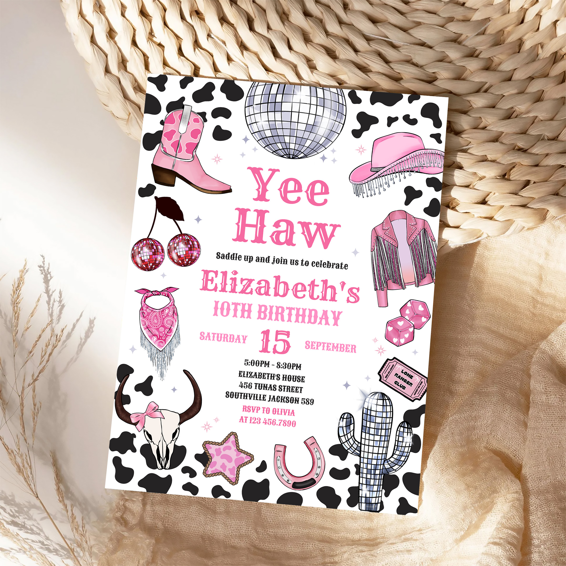 Disco Rodeo Pink Space Cowgirl Birthday Invitation - Image 4