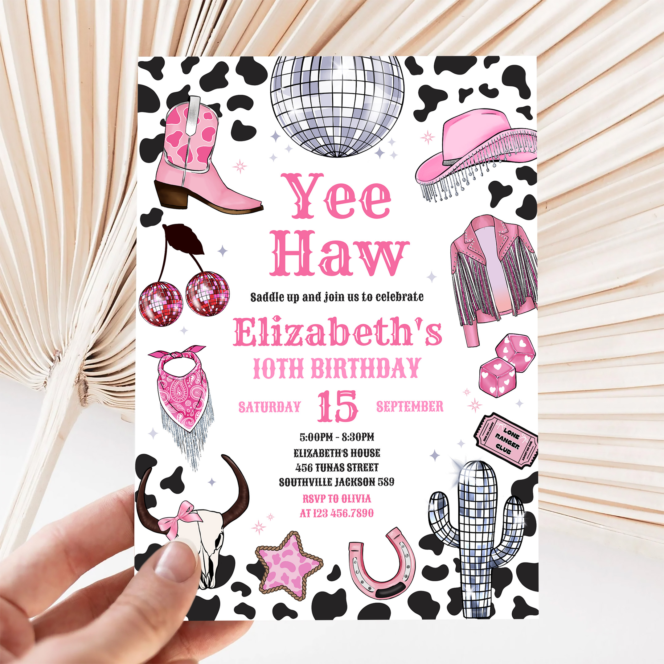 Disco Rodeo Pink Space Cowgirl Birthday Invitation - Image 5