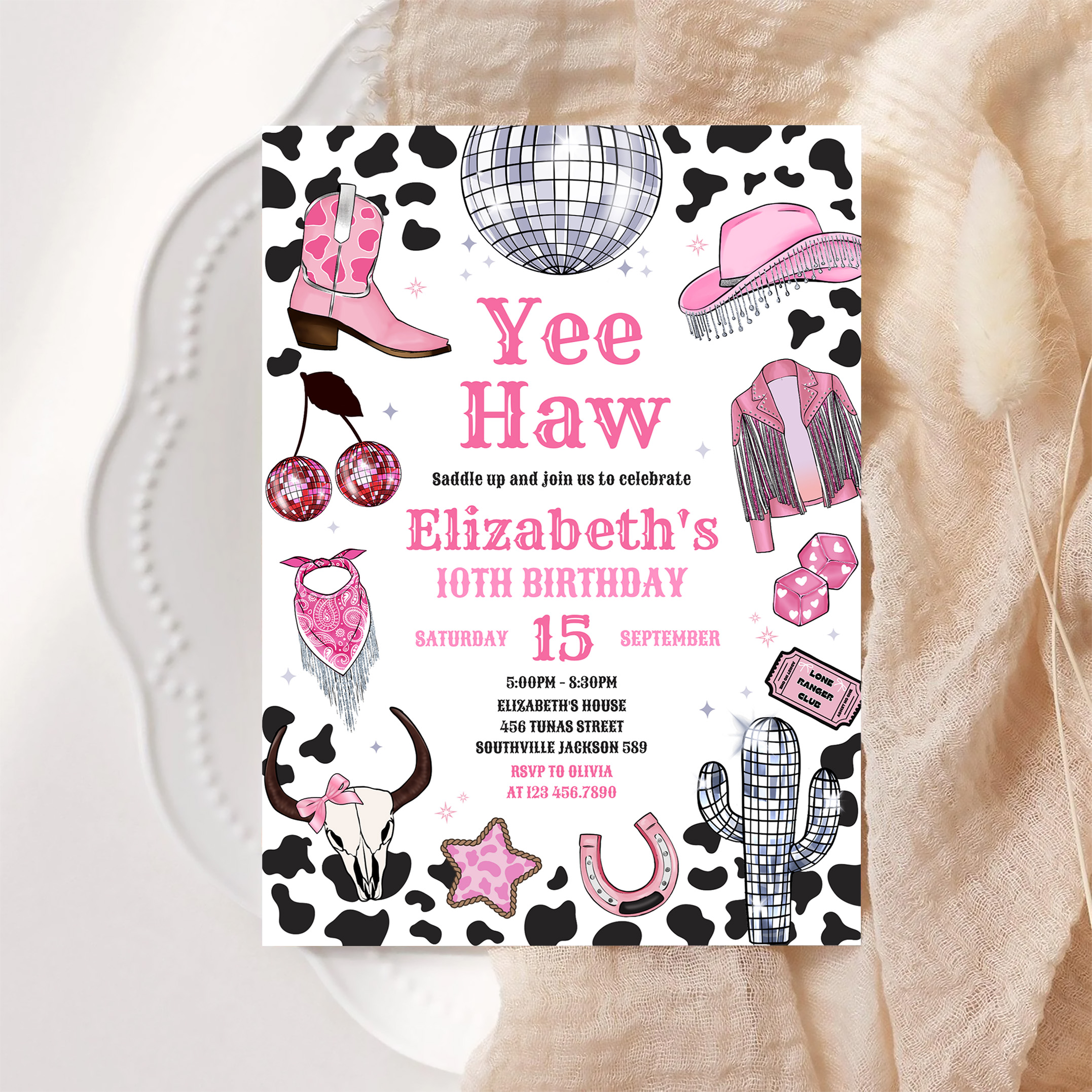 Disco Rodeo Pink Space Cowgirl Birthday Invitation - Image 6