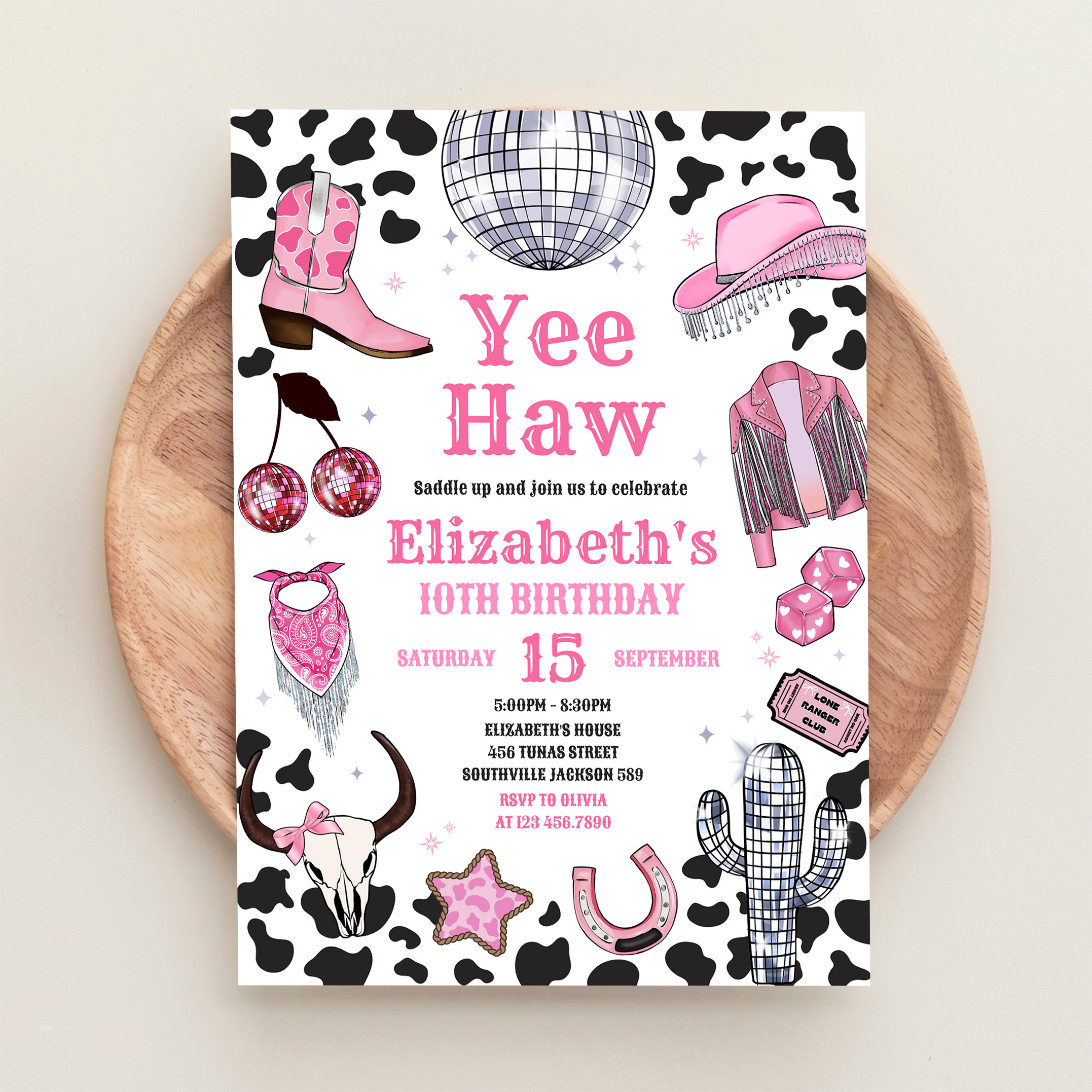 Disco Rodeo Pink Space Cowgirl Birthday Invitation - Image 7