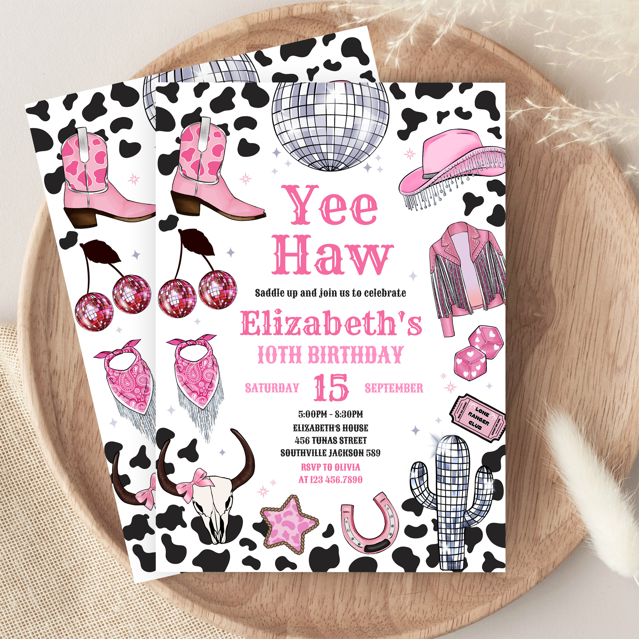Disco Rodeo Pink Space Cowgirl Birthday Invitation - Image 9