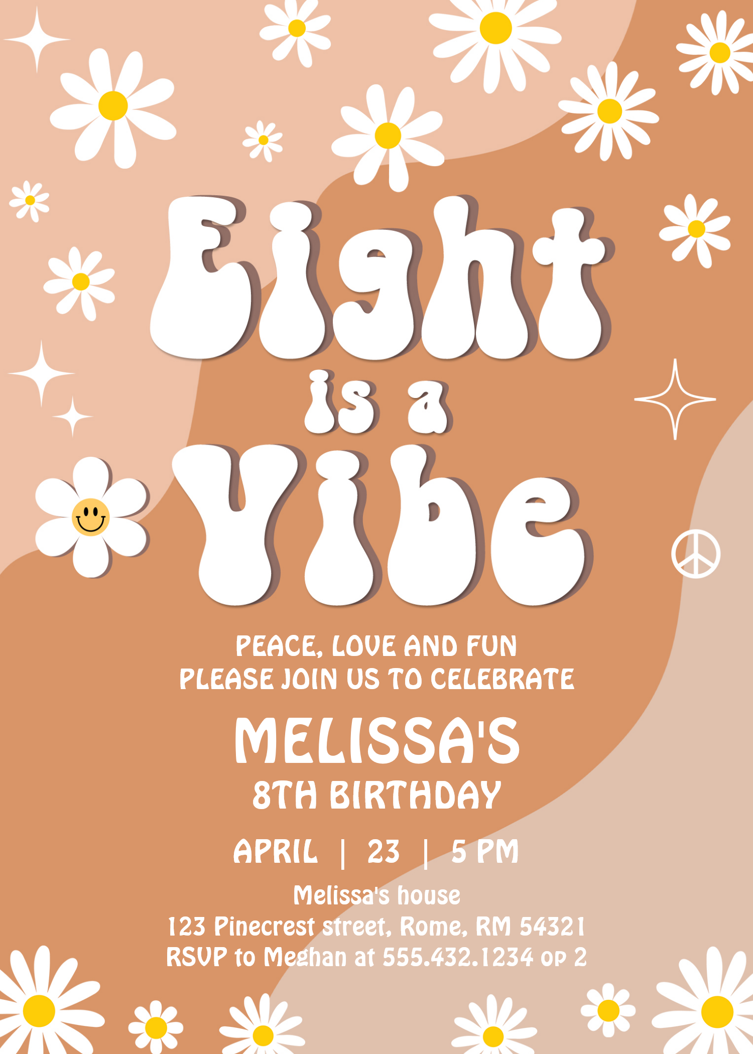 Eight Is A Vibe Daisy Groovy Retro 8th Birthday Invitation