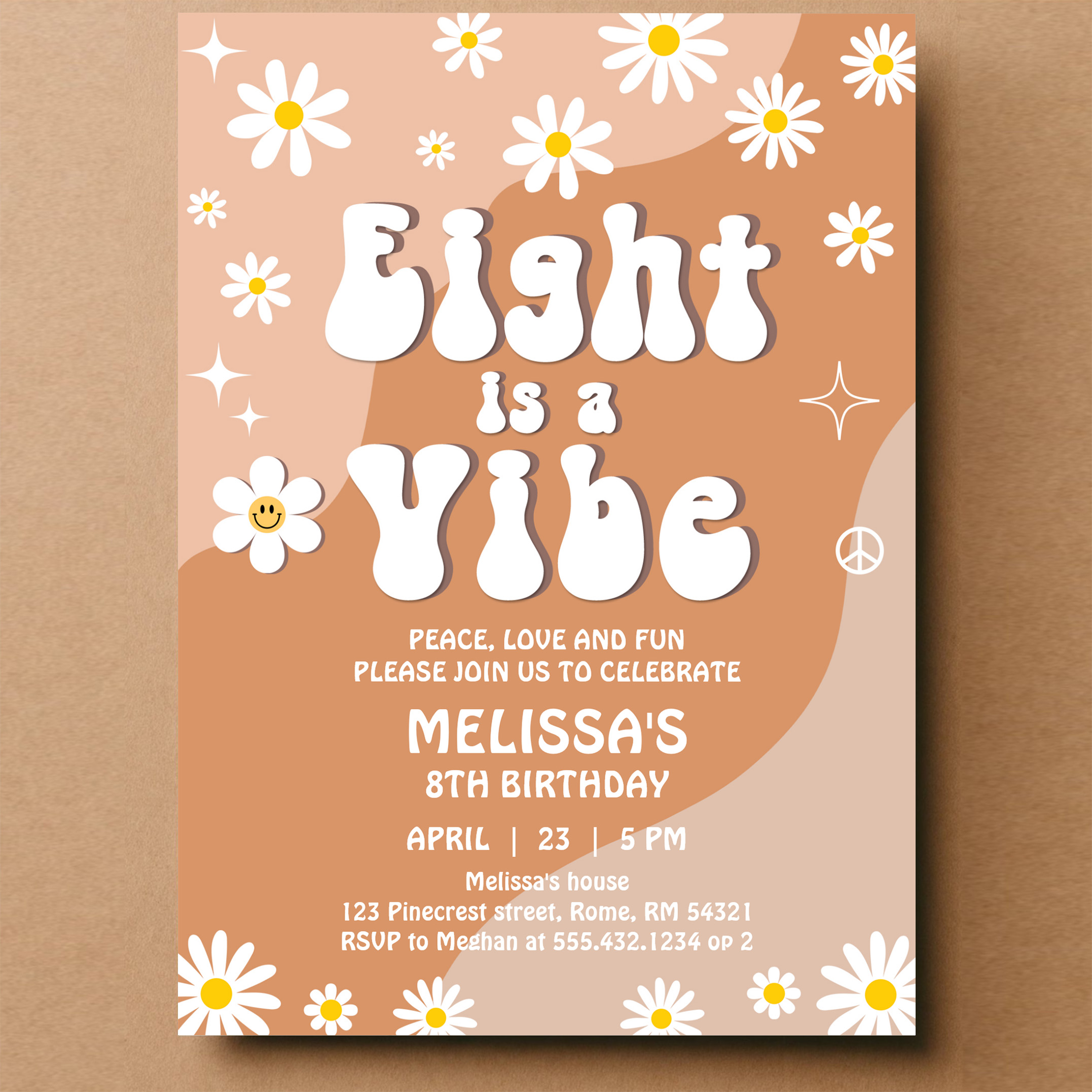 Eight Is A Vibe Daisy Groovy Retro 8th Birthday Invitation - Image 14
