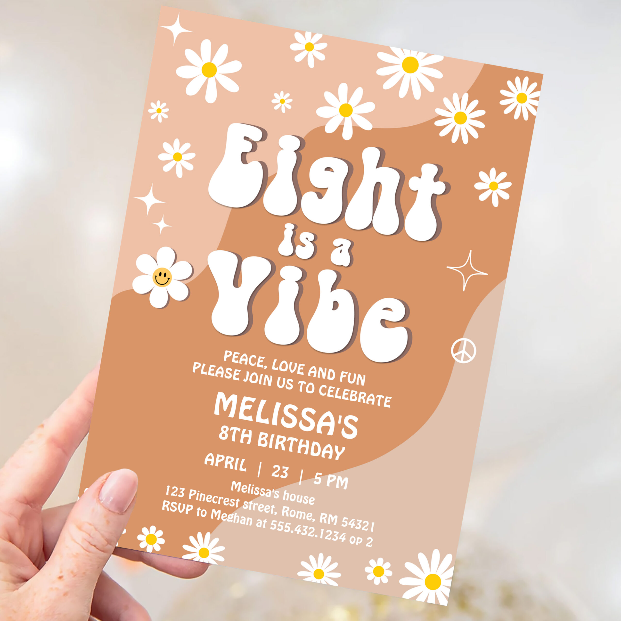 Eight Is A Vibe Daisy Groovy Retro 8th Birthday Invitation - Image 3
