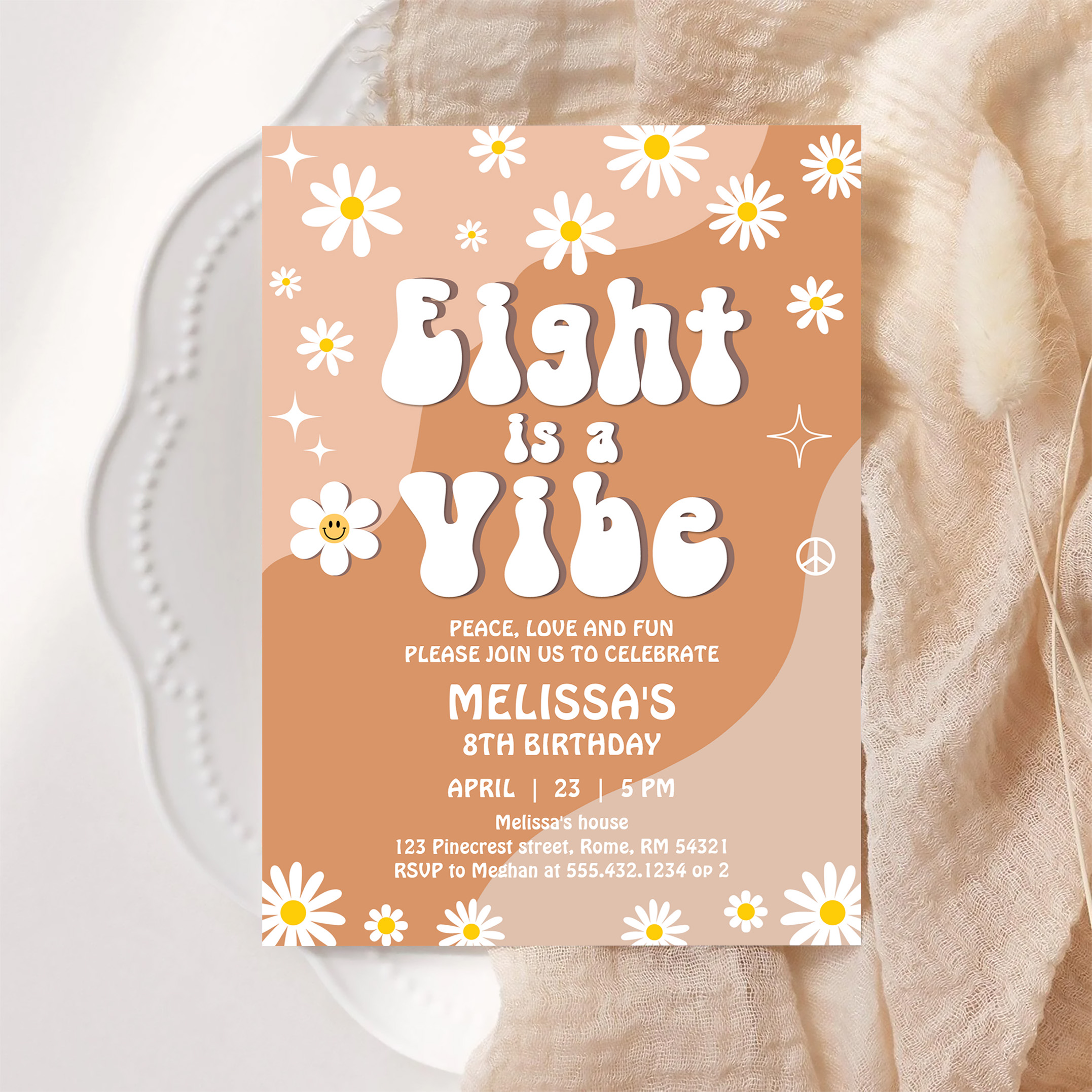 Eight Is A Vibe Daisy Groovy Retro 8th Birthday Invitation - Image 6