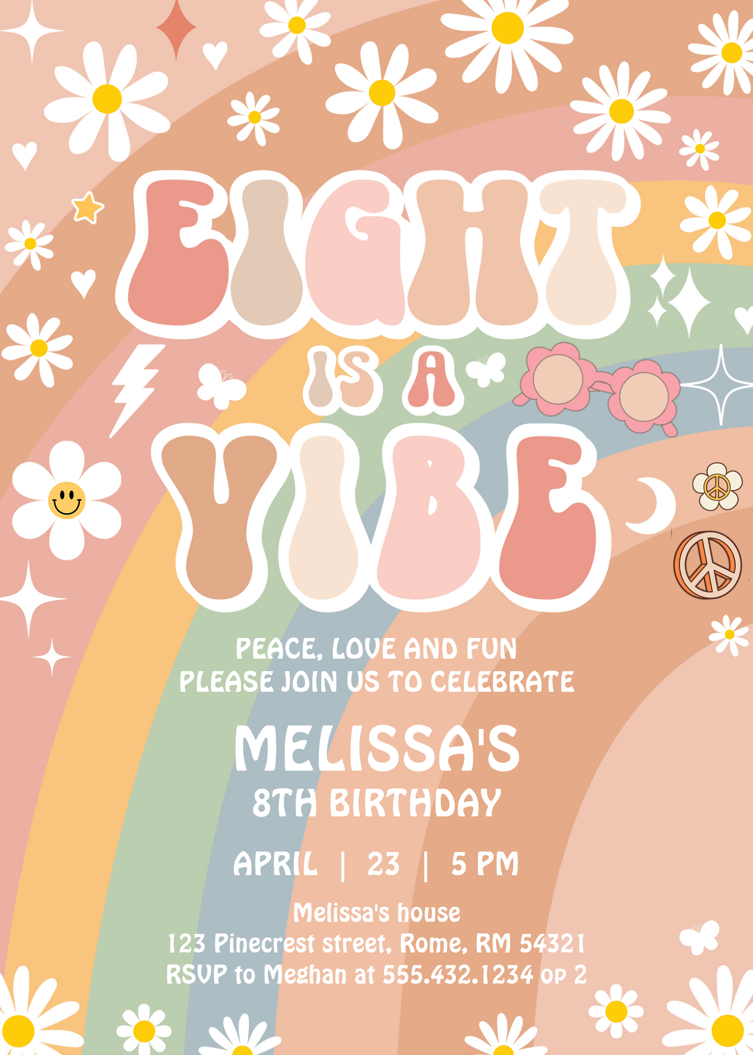 Eight Is A Vibe Groovy Retro 70S 8th Birthday Invitation