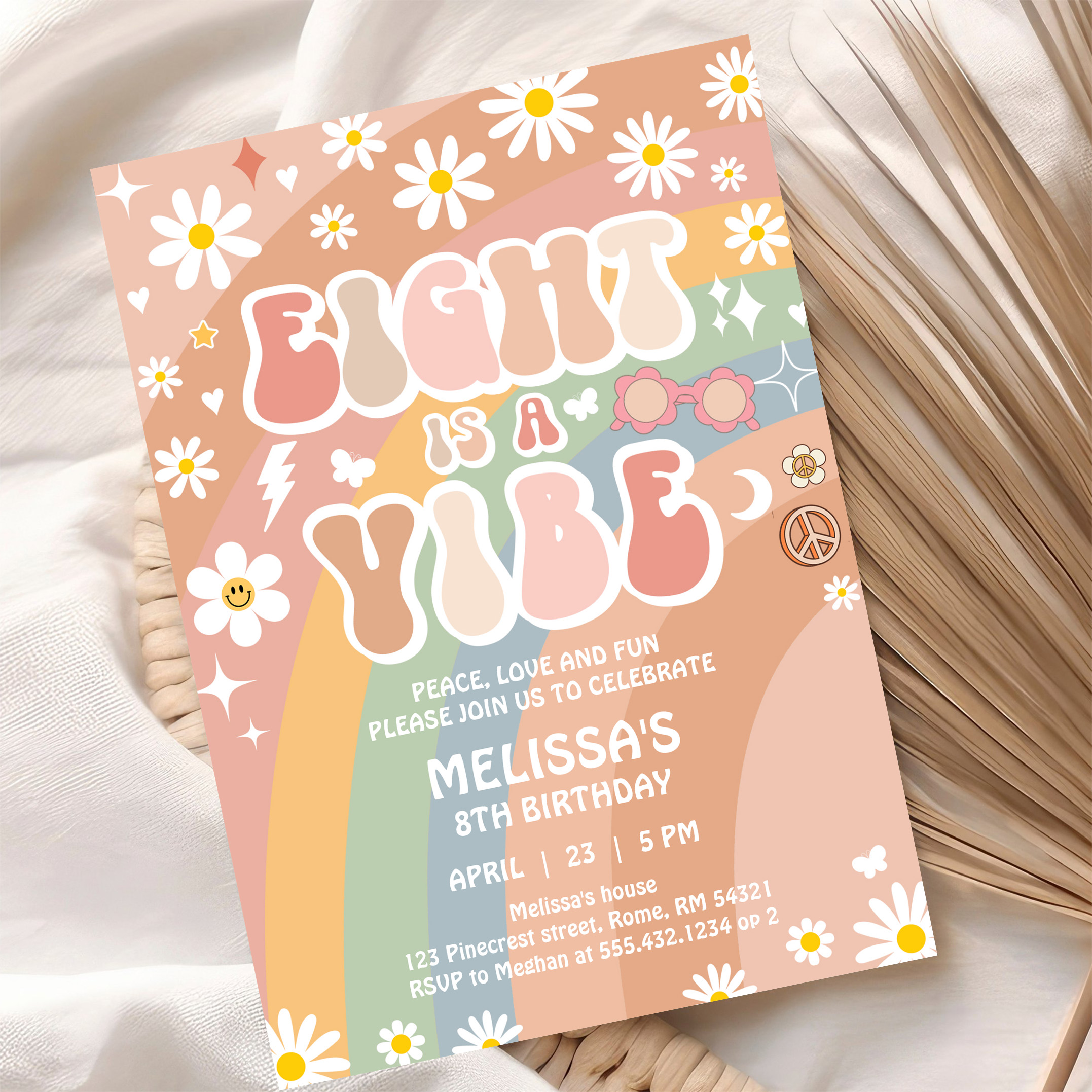 Eight Is A Vibe Groovy Retro 70S 8th Birthday Invitation - Image 10