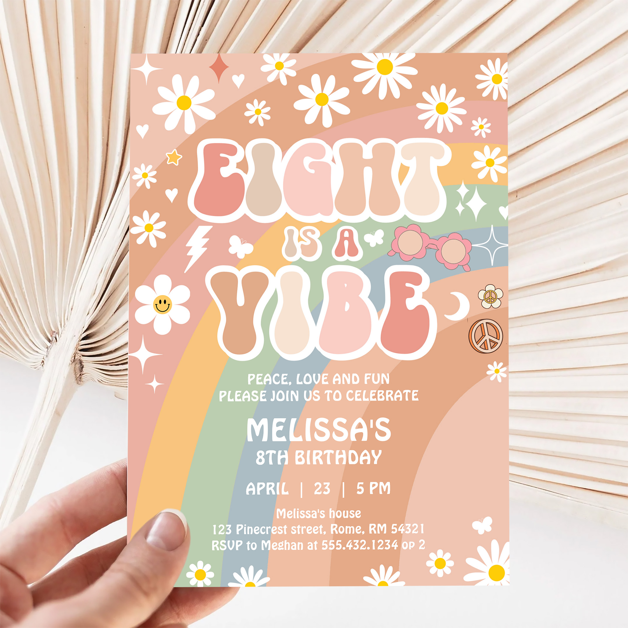 Eight Is A Vibe Groovy Retro 70S 8th Birthday Invitation - Image 5