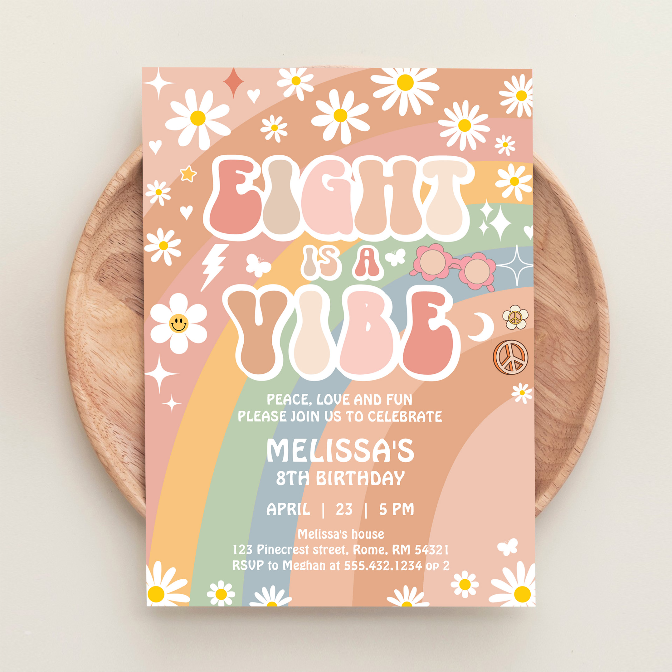 Eight Is A Vibe Groovy Retro 70S 8th Birthday Invitation - Image 7