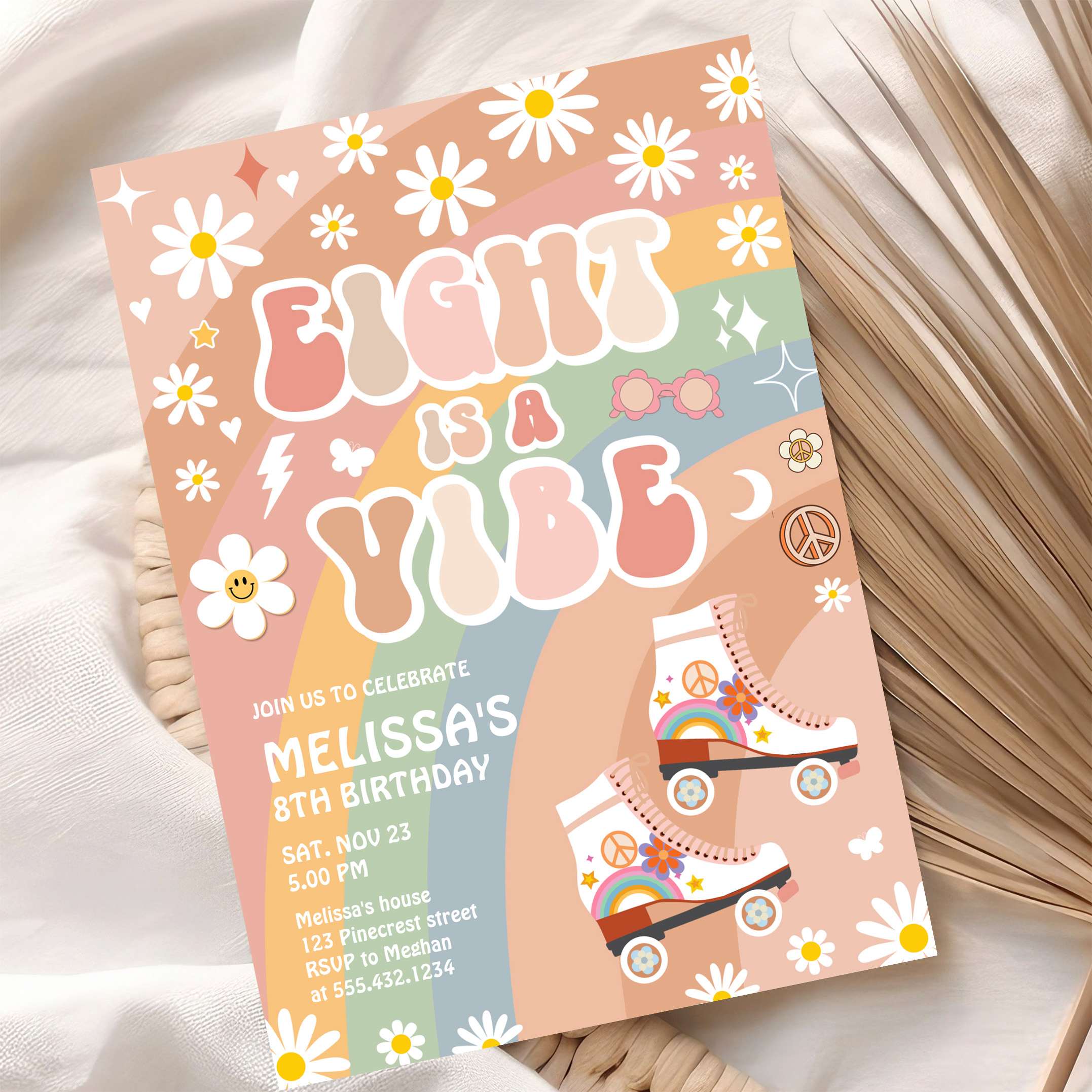 Eight Is A Vibe Groovy Roller Skate 8th Birthday Invitation - Image 10