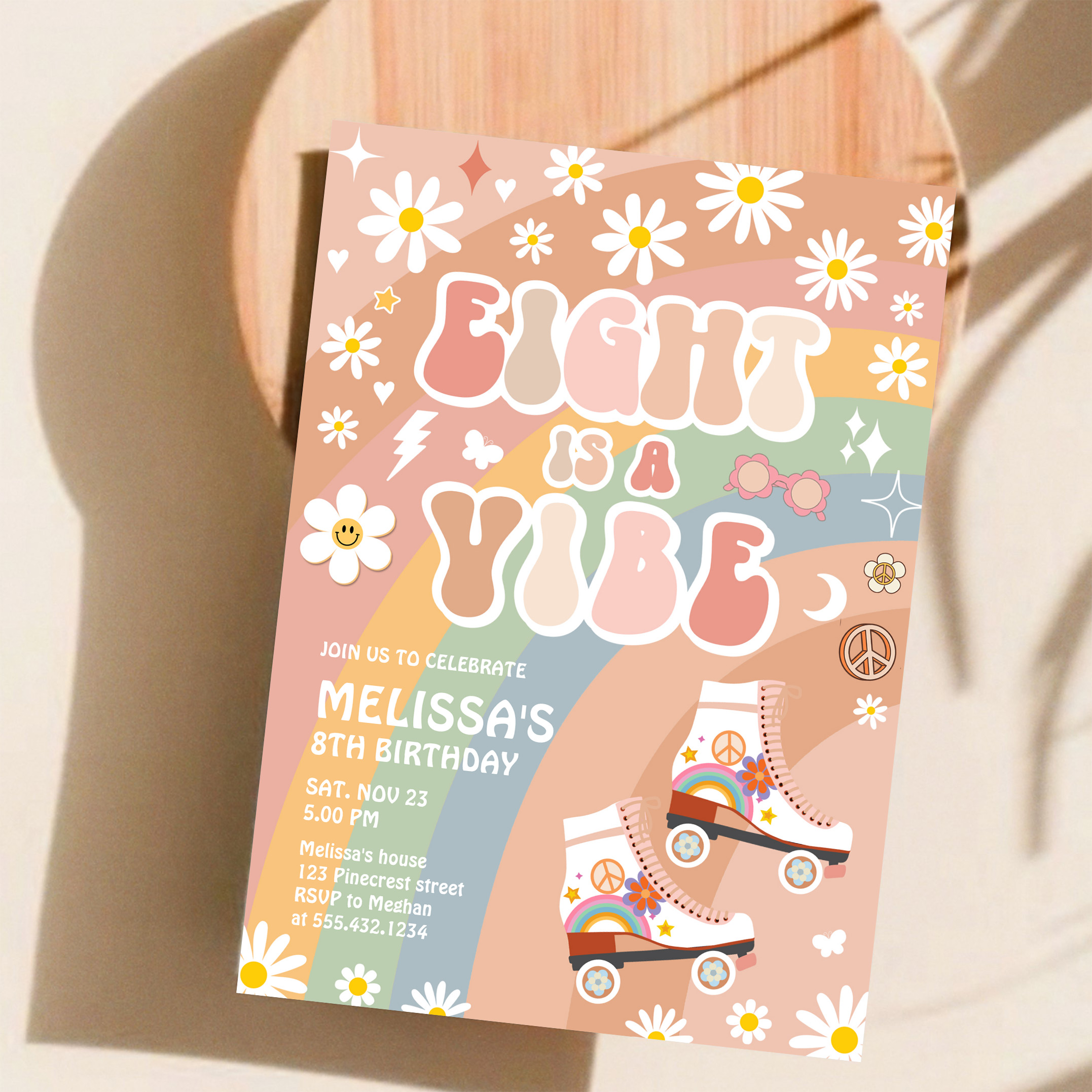 Eight Is A Vibe Groovy Roller Skate 8th Birthday Invitation - Image 11