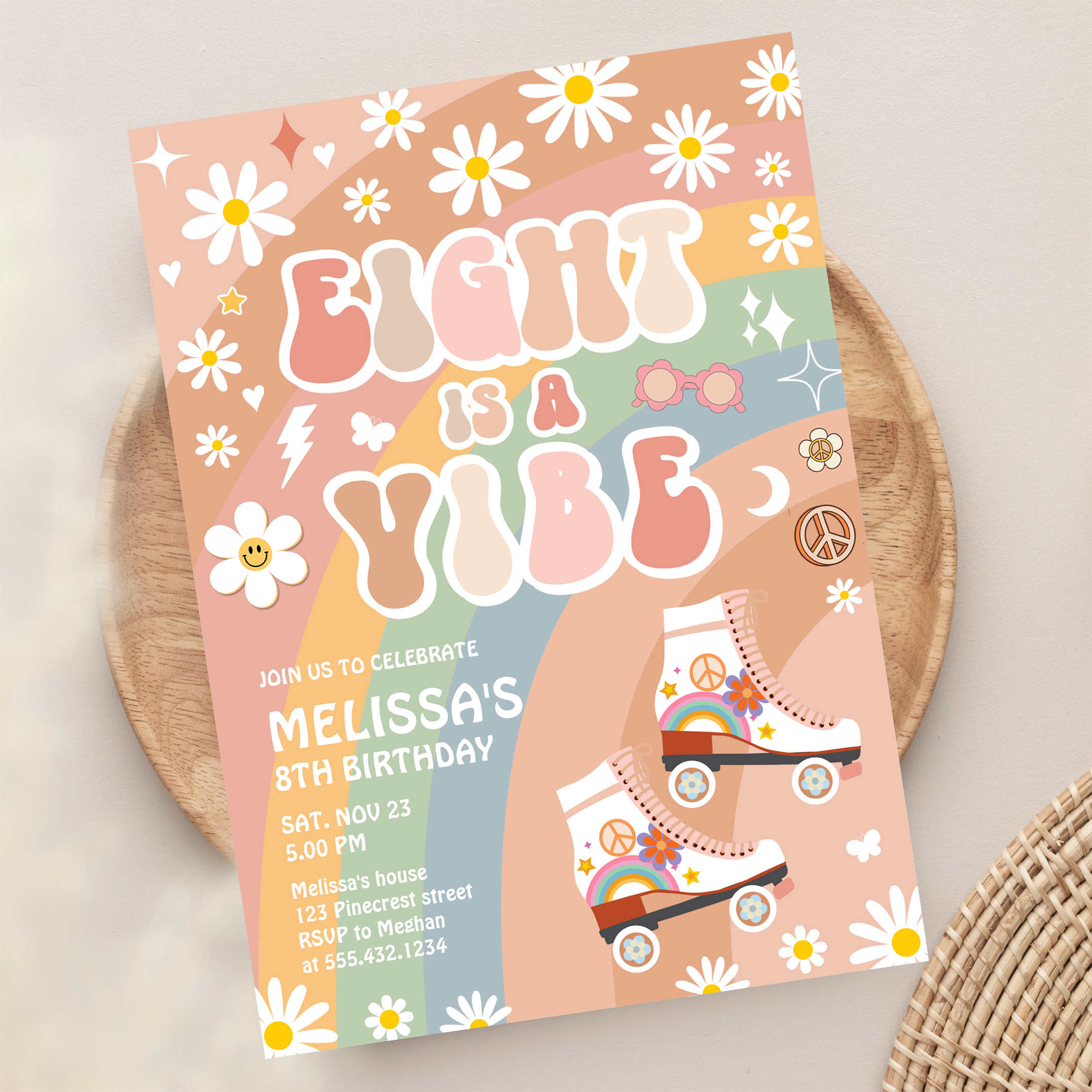 Eight Is A Vibe Groovy Roller Skate 8th Birthday Invitation - Image 13